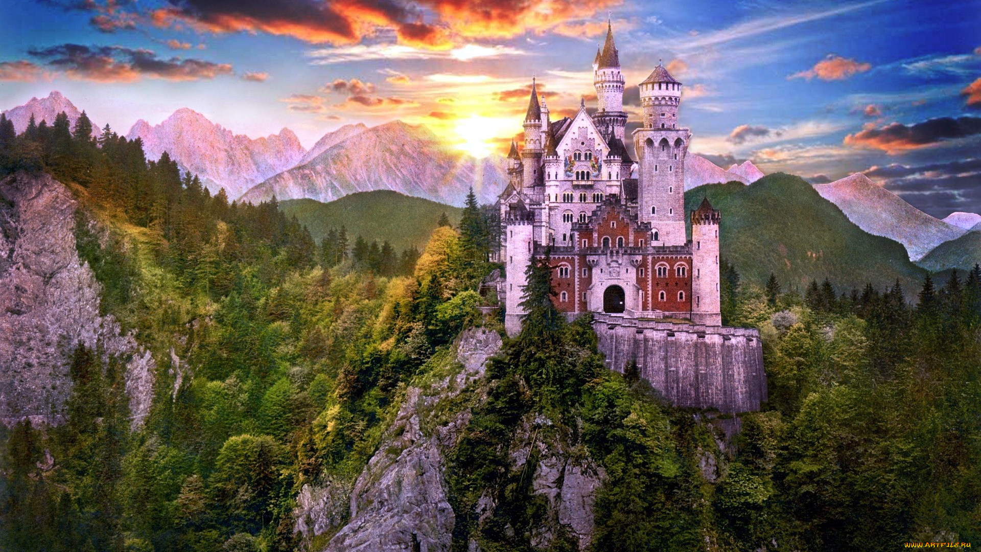 города, замок, нойшванштайн, , германия, castle, neuschwanstein