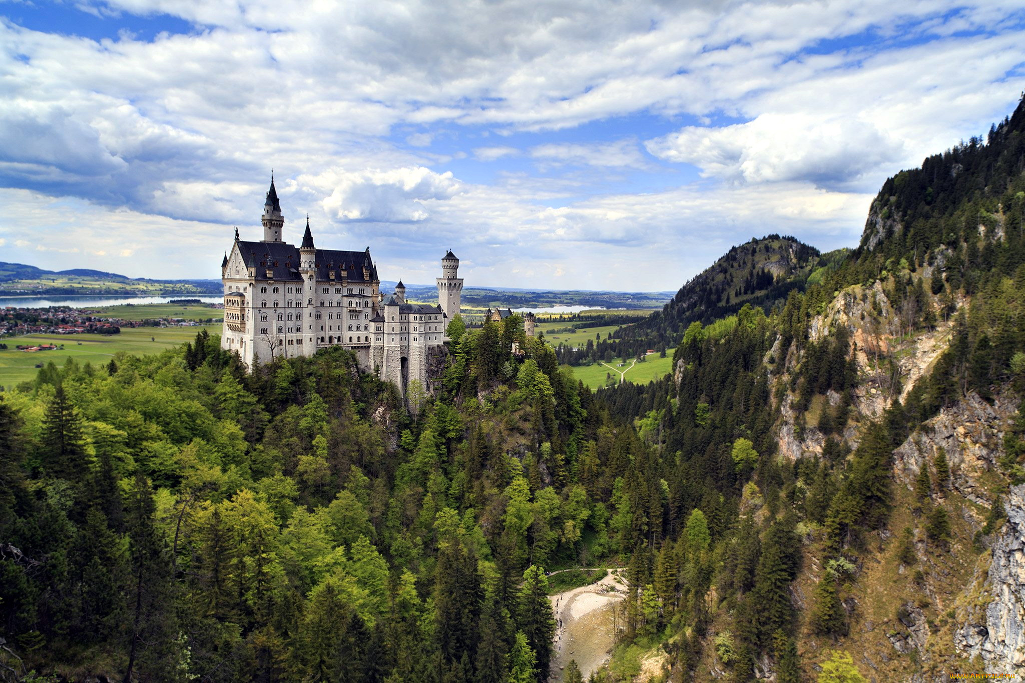 города, замок, нойшванштайн, , германия, castle, neuschwanstein