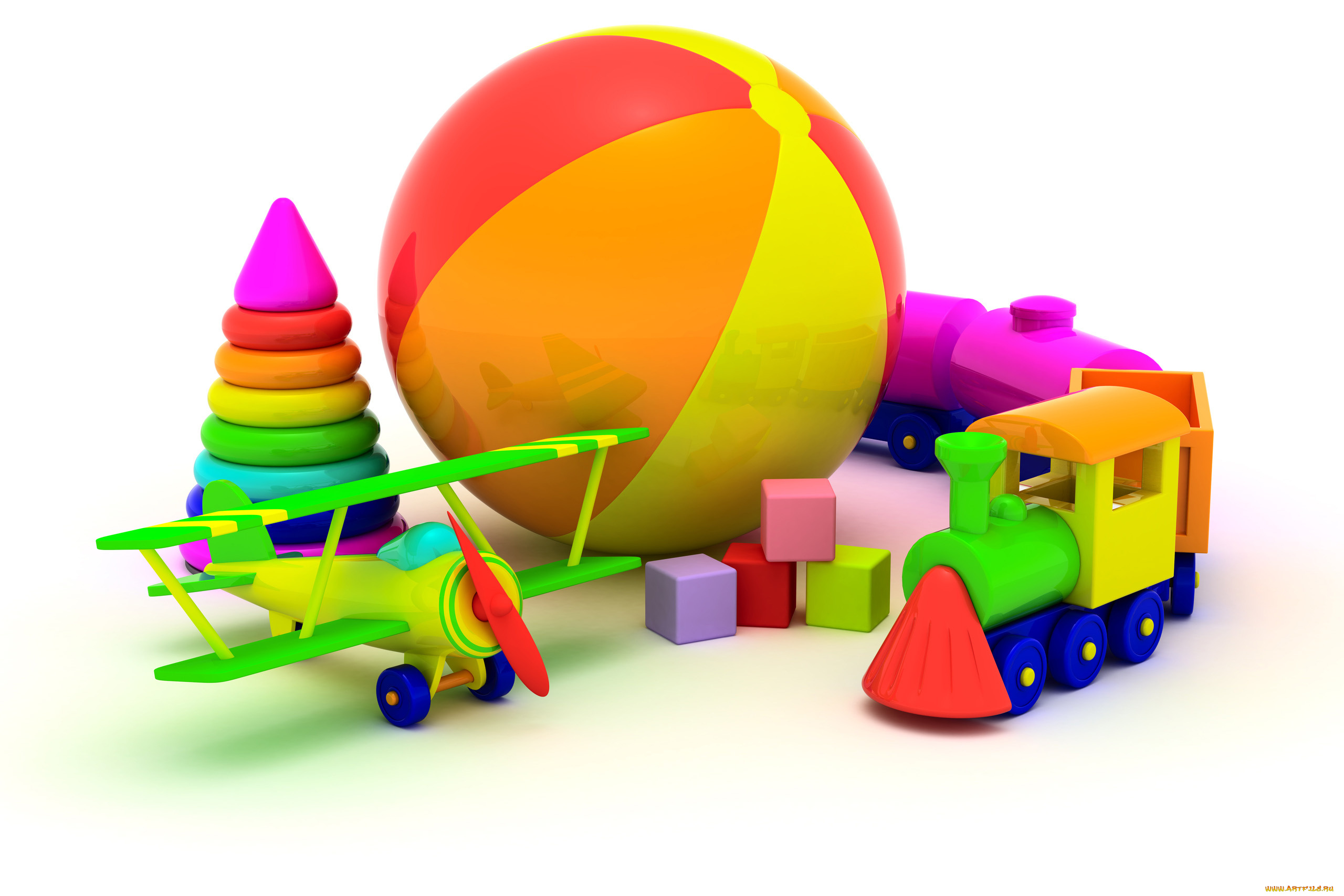разное, игрушки, мяч, кубики, пирамидка, самолет, паровоз
