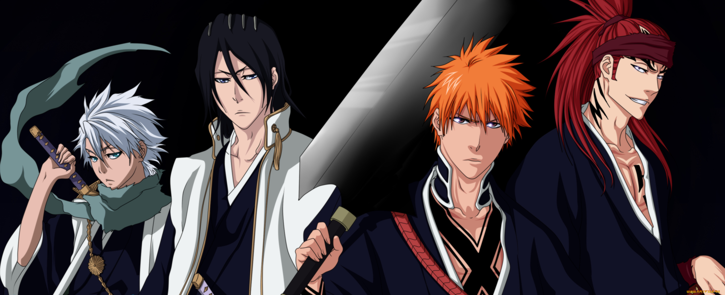 аниме, bleach, abarai, renji, kuchiki, byakuya, kurosaki, ichigo, hitsugaya, toushirou