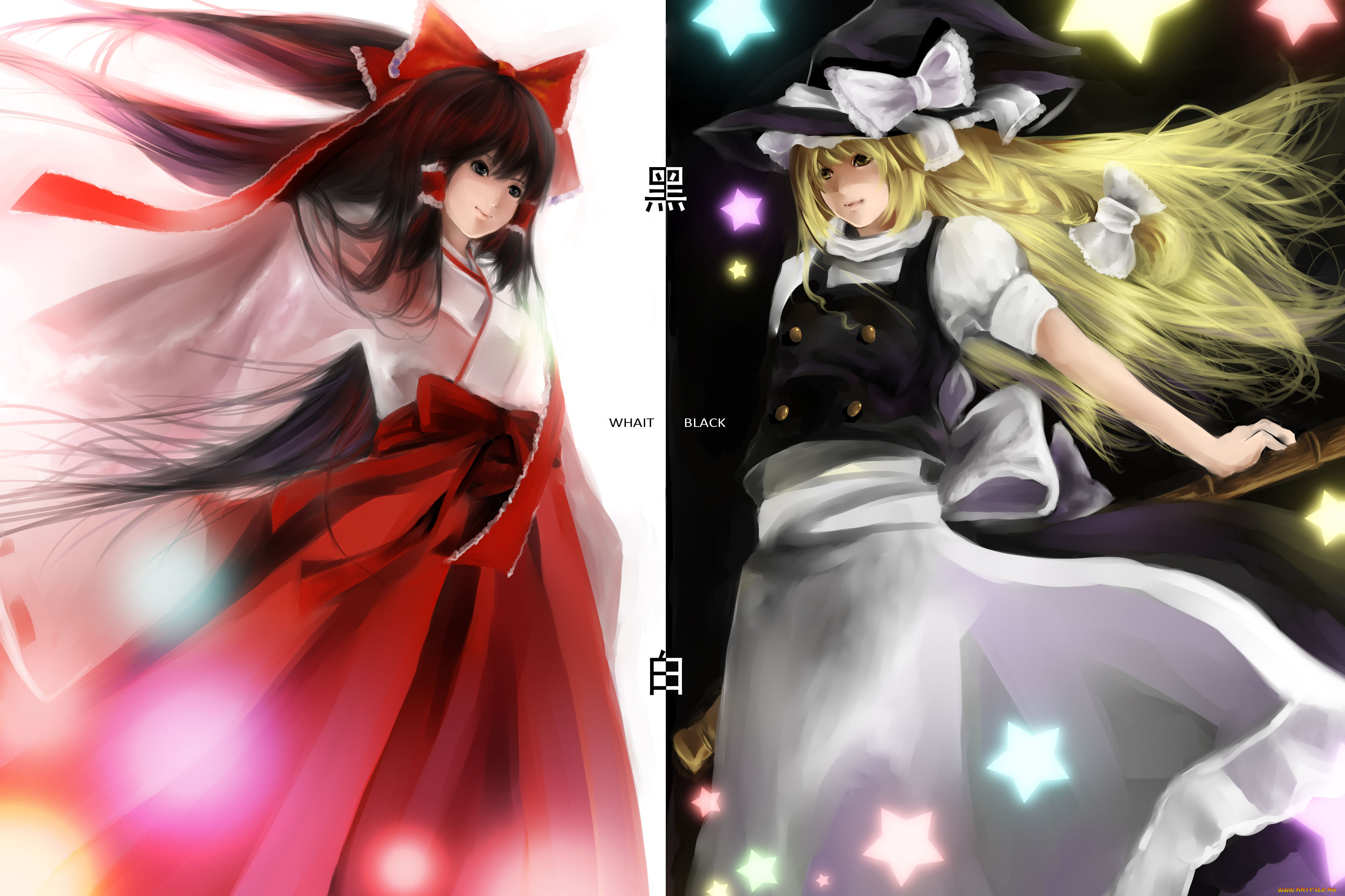 аниме, touhou, kirisame, marisa, hakurei, reimu