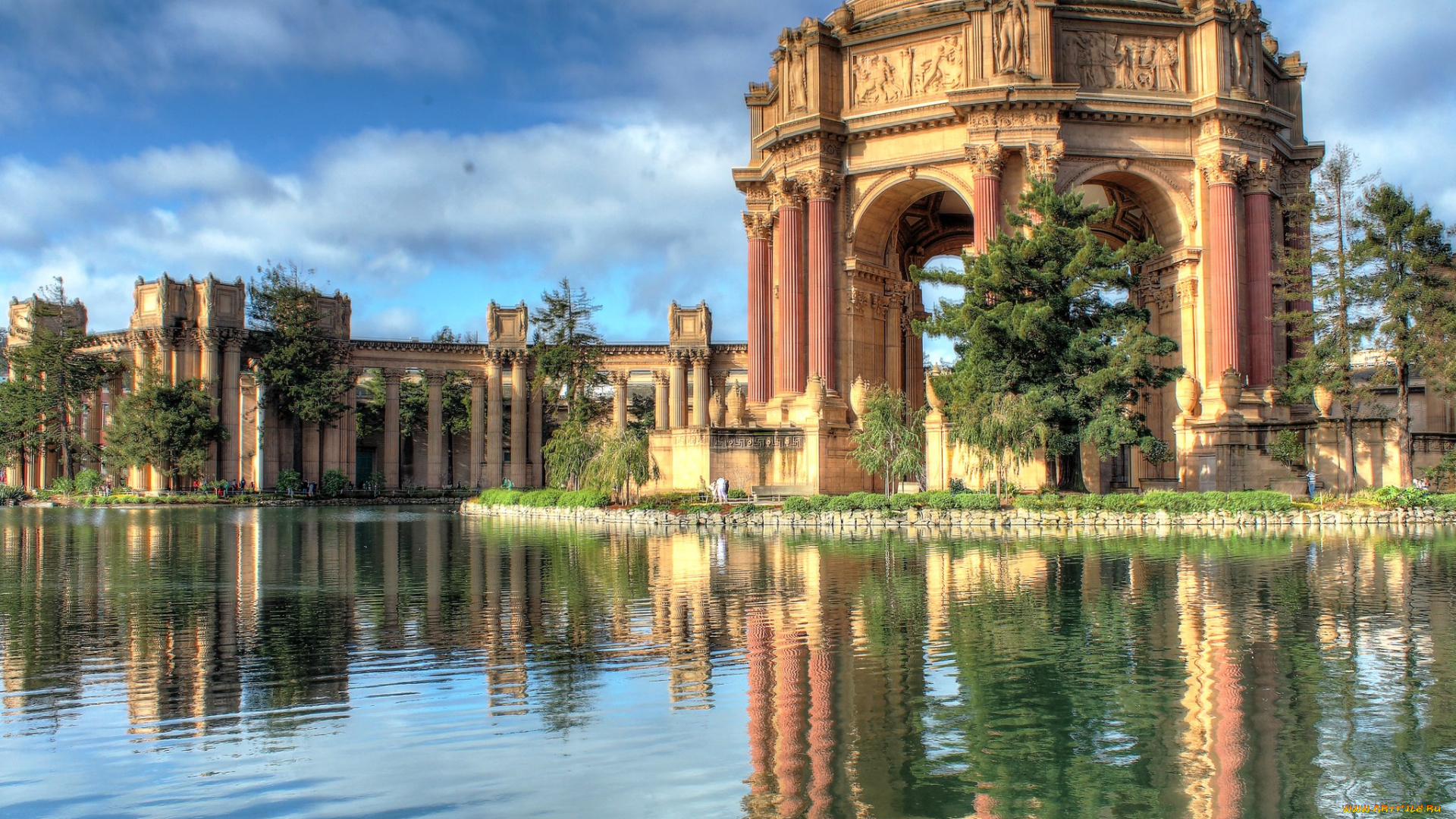 palace, of, fine, arts, , san, francisco, usa, города, сан-франциско, , сша, башни, замок, водоем