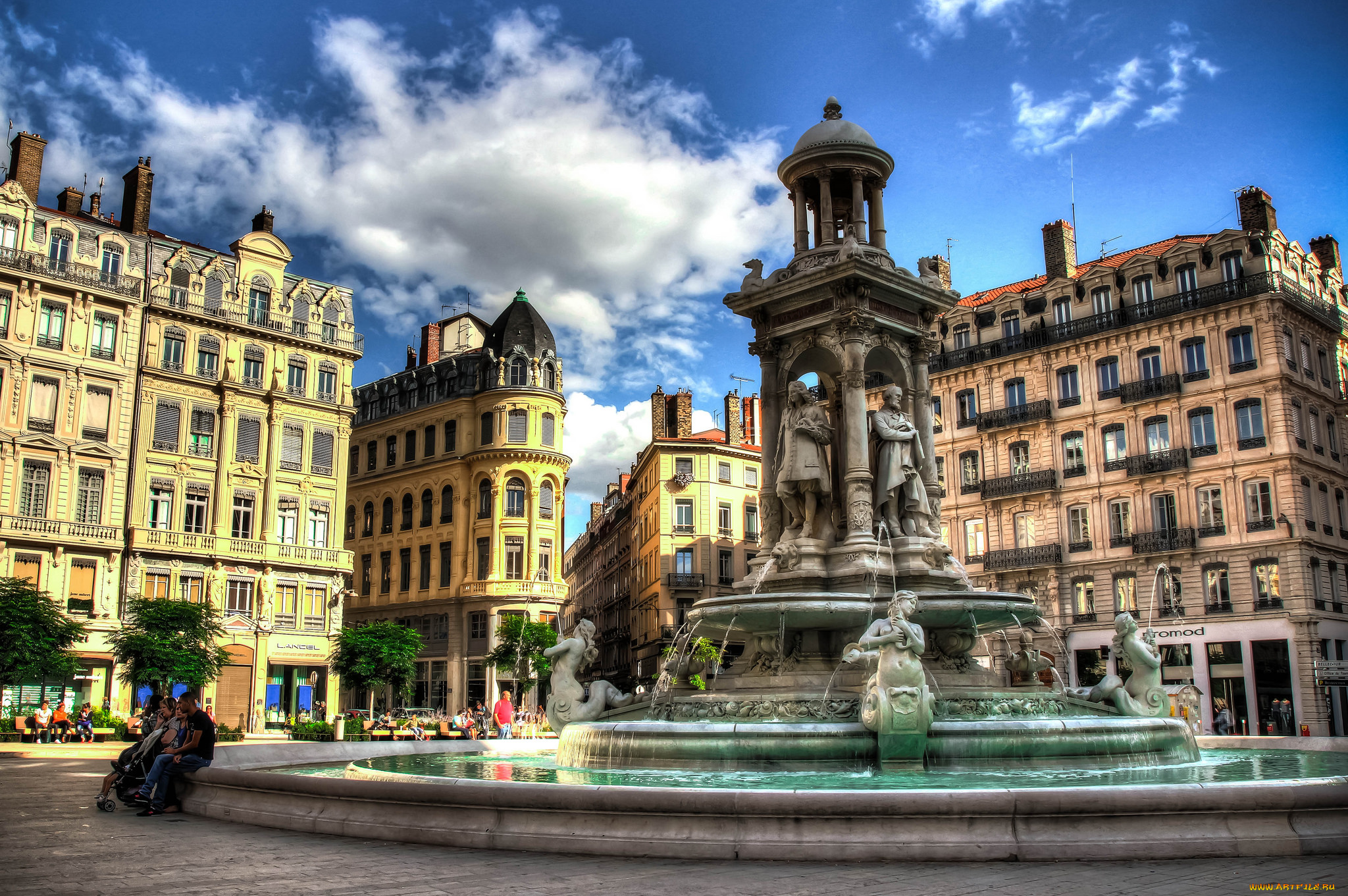 lyon, -, place, des, jacobins, города, лион, , франция, площадь, фонтан