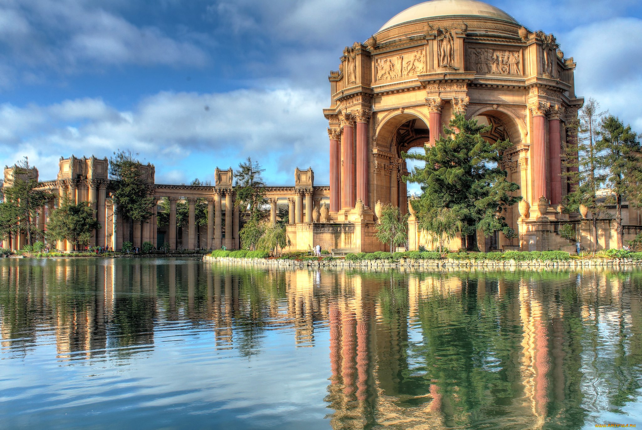 palace, of, fine, arts, , san, francisco, usa, города, сан-франциско, , сша, башни, замок, водоем