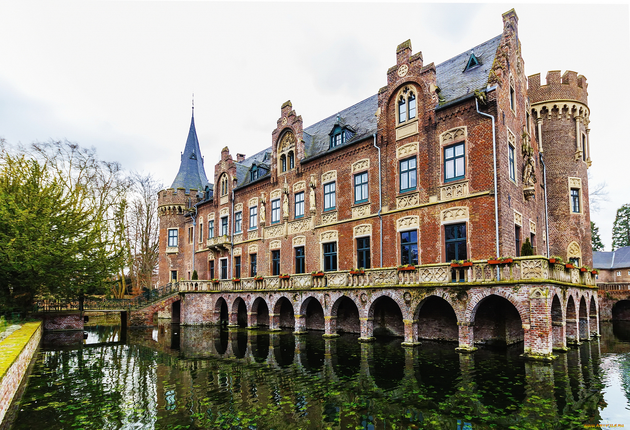 castle, paffendorf, города, замки, германии, замок, водоем, башни