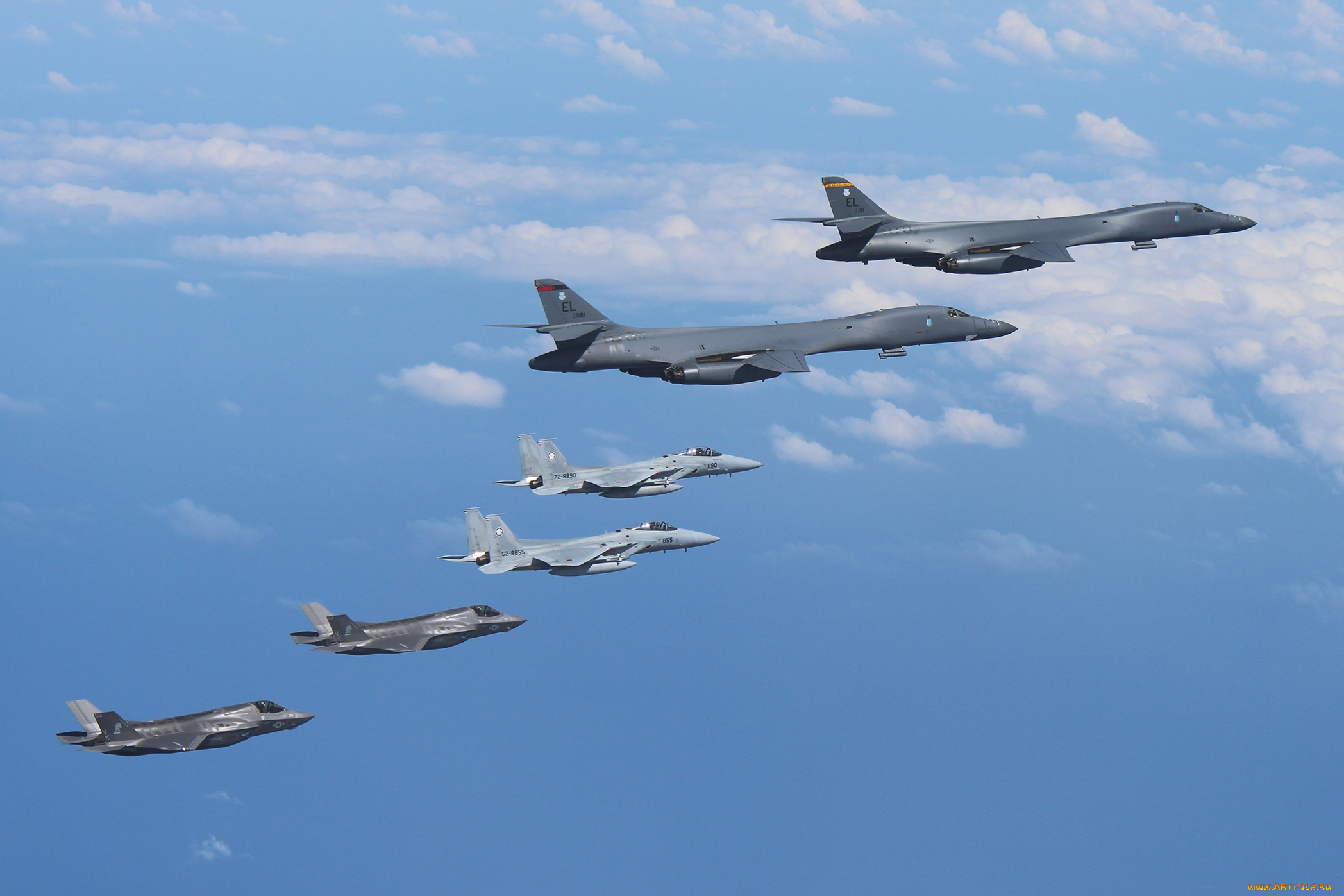 авиация, боевые, самолёты, f-15s, rockwell, b-1b, lancers, небо, полет, f-35b