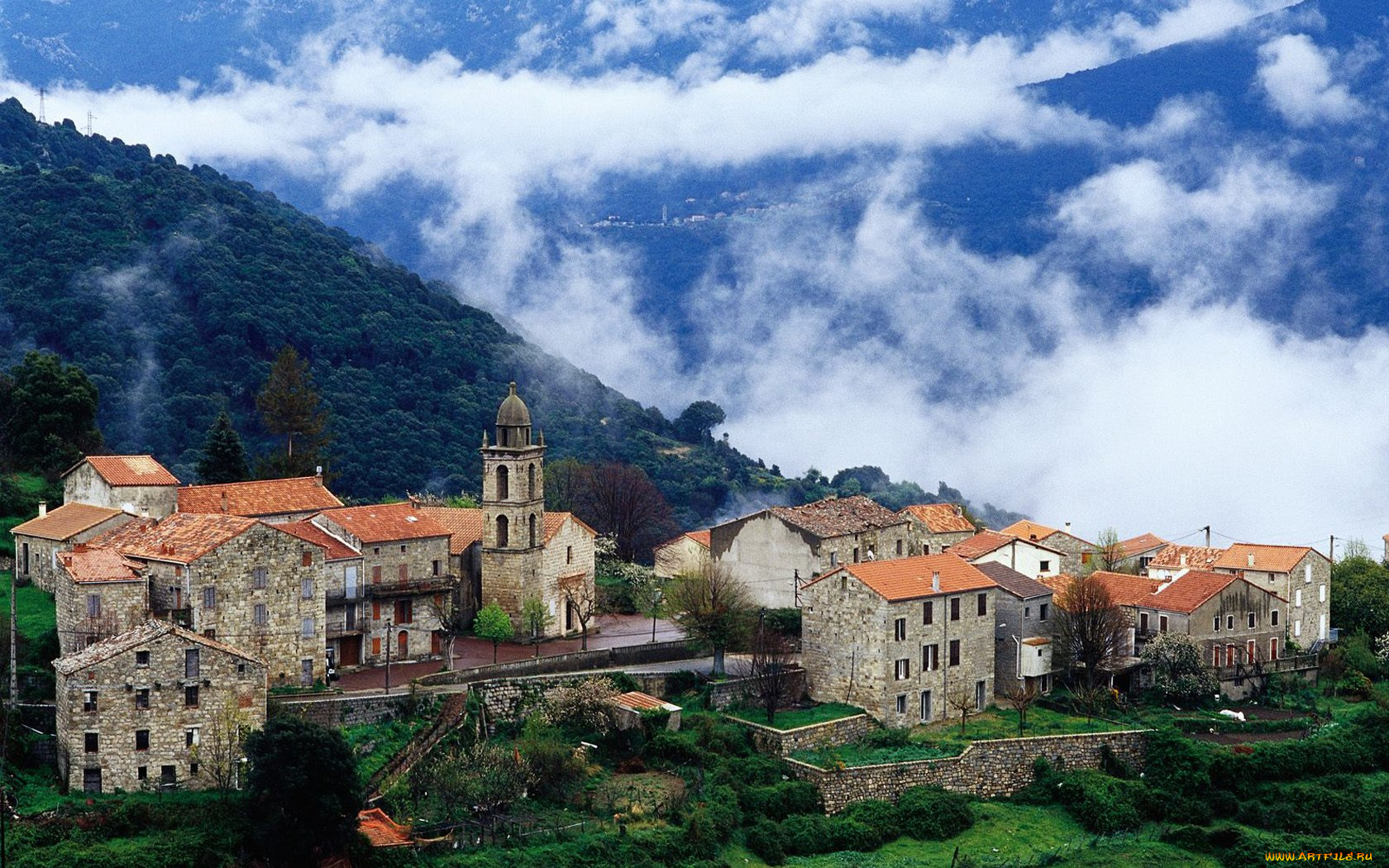 village, in, alta, roca, region, corsica, france, города, пейзажи