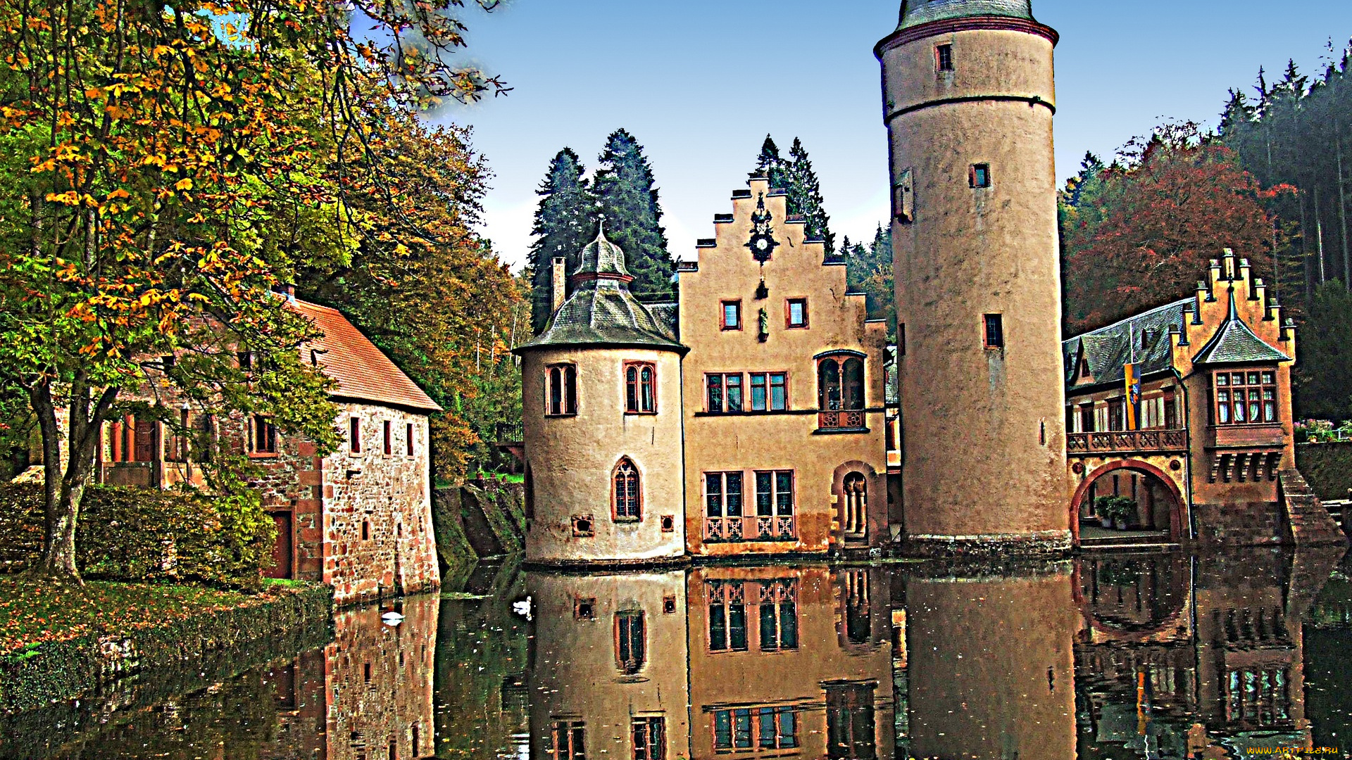 aschaffenburg, castle, mespelbrunn, города, дворцы, замки, крепости