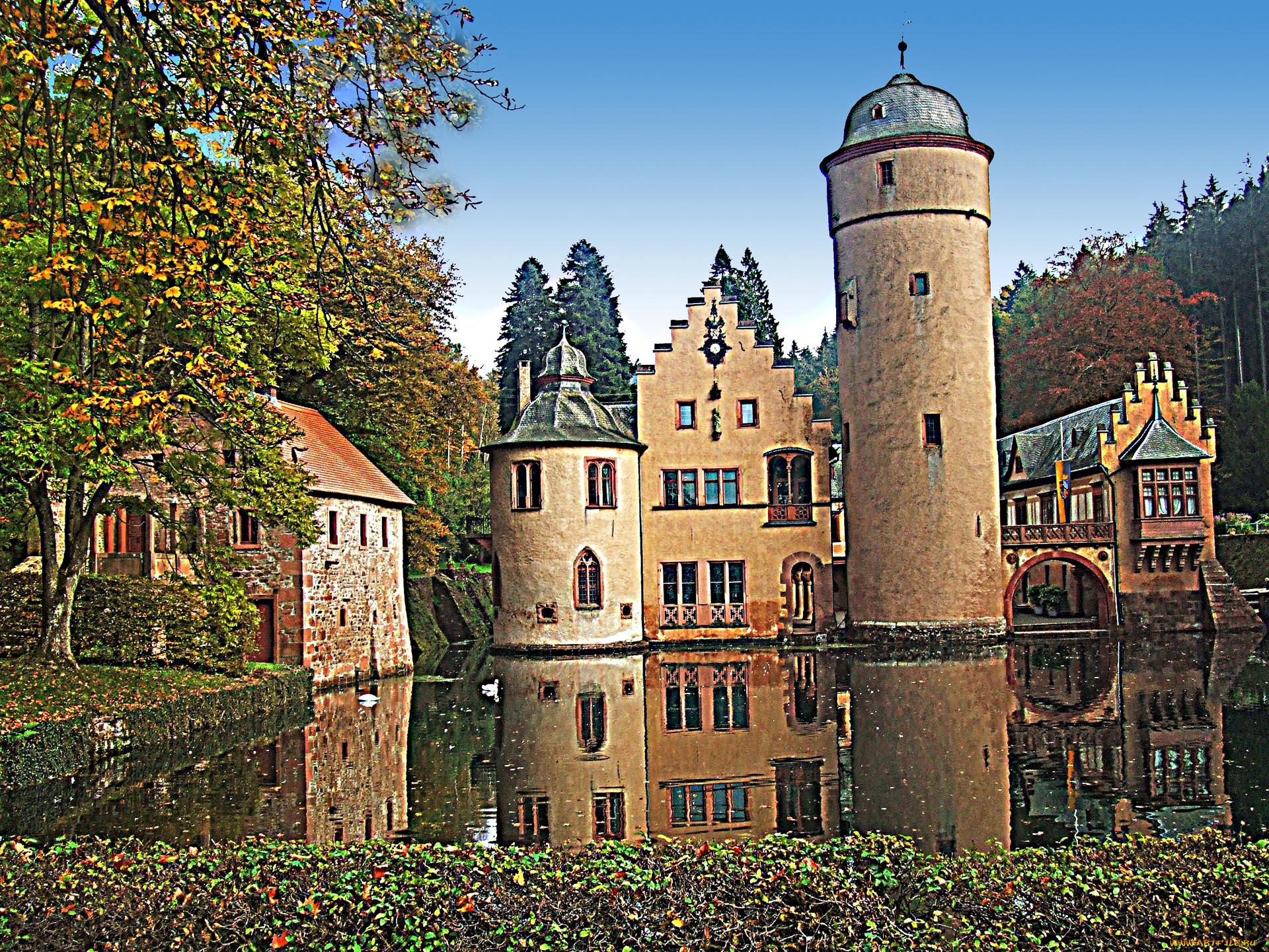 aschaffenburg, castle, mespelbrunn, города, дворцы, замки, крепости