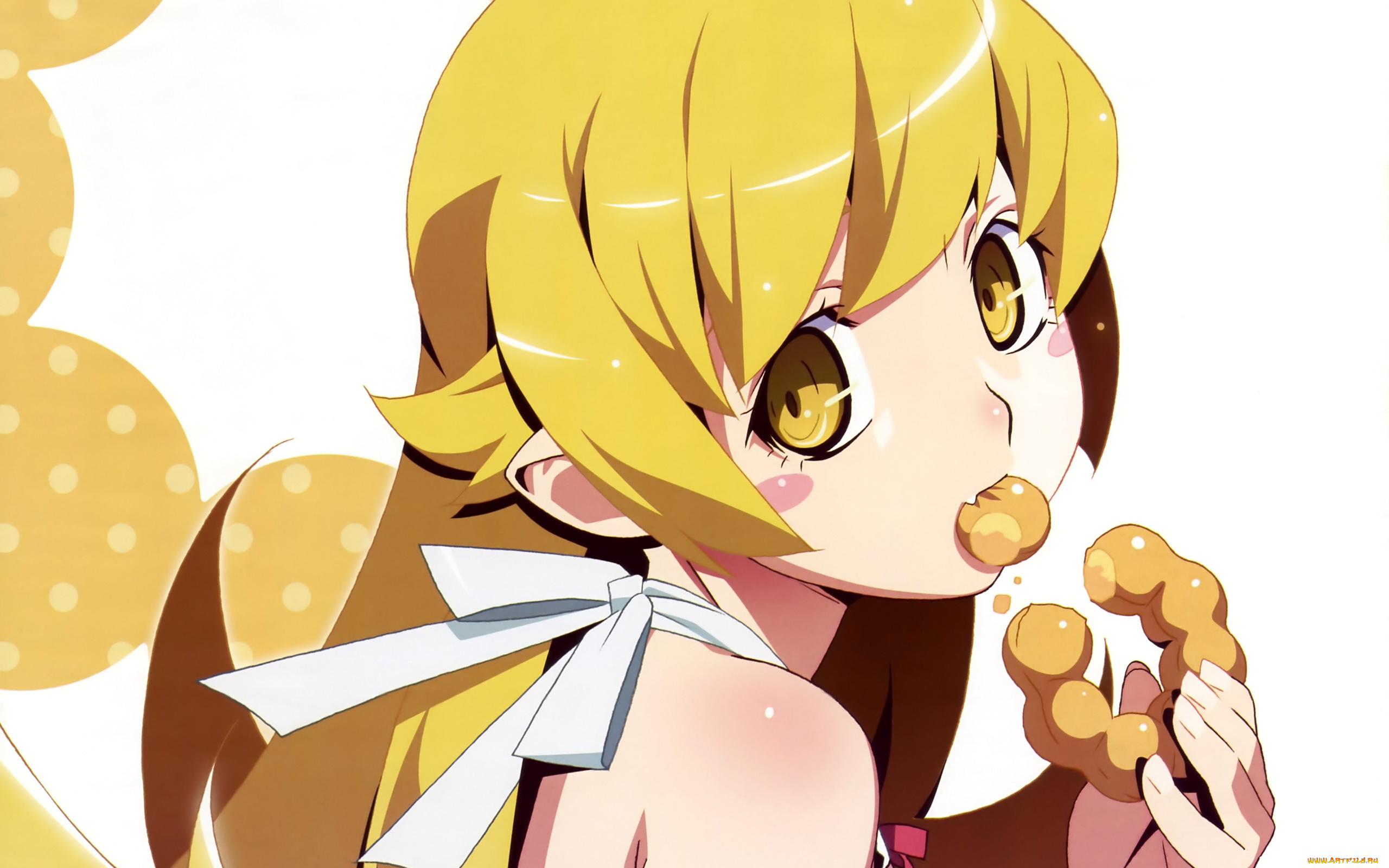 bakemonogatari, аниме, oshino, shinobu, девушка, пончик, еда