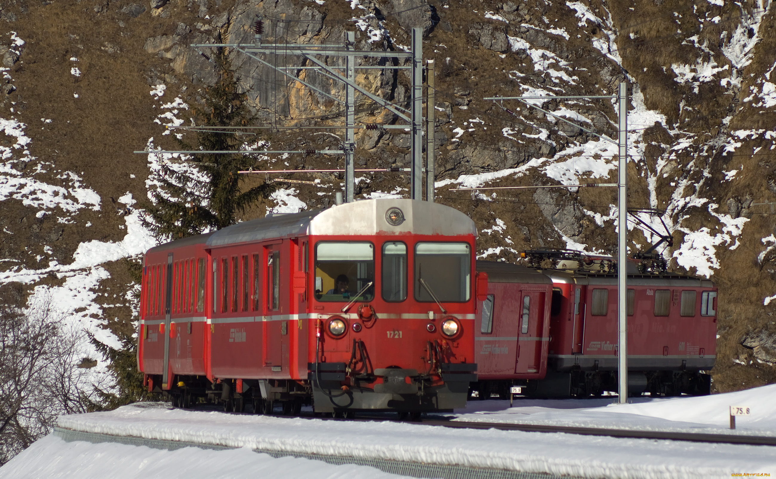 техника, поезда, зима, рельсы, локомотив