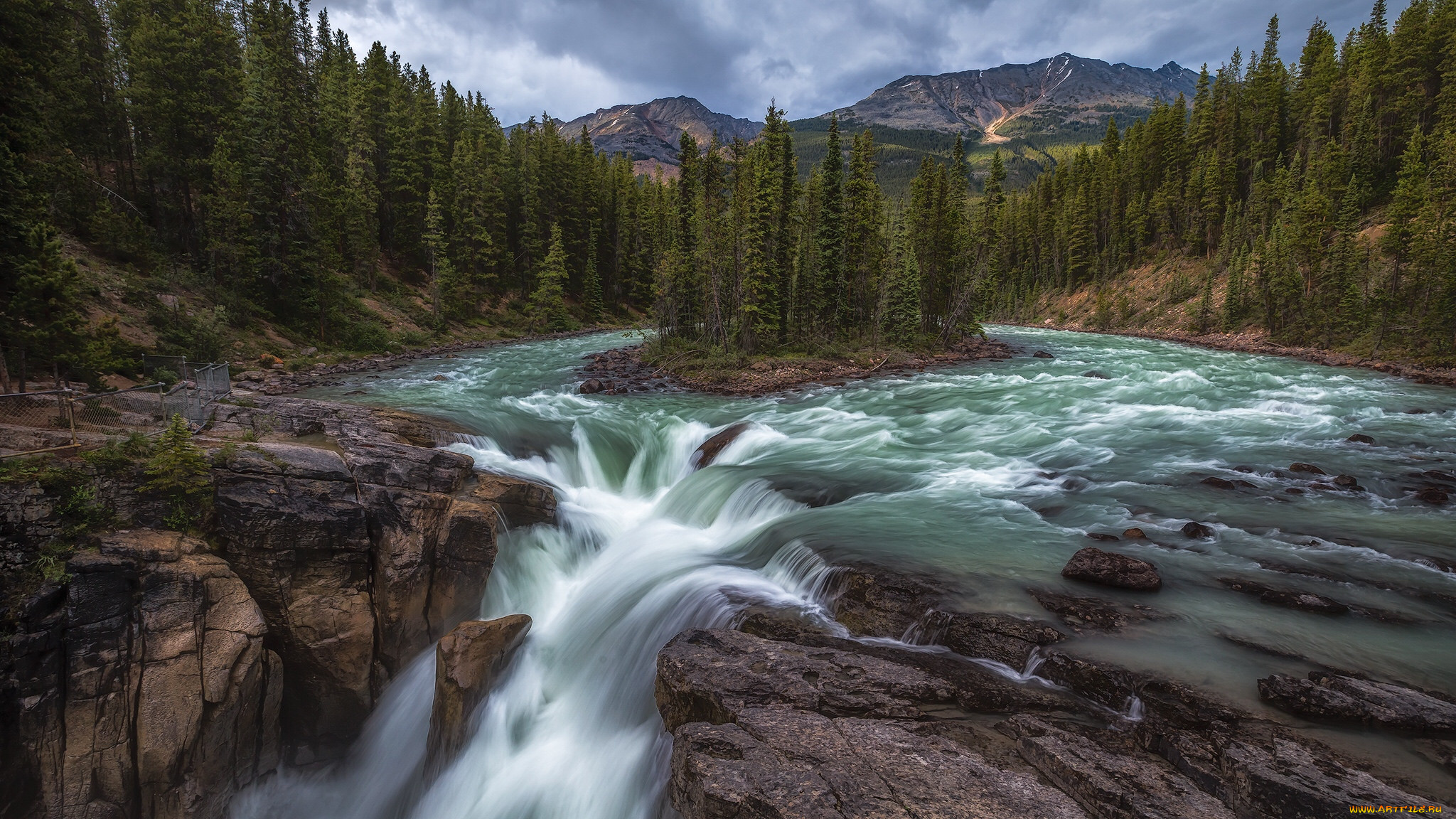 природа, водопады, водопад, река, лес