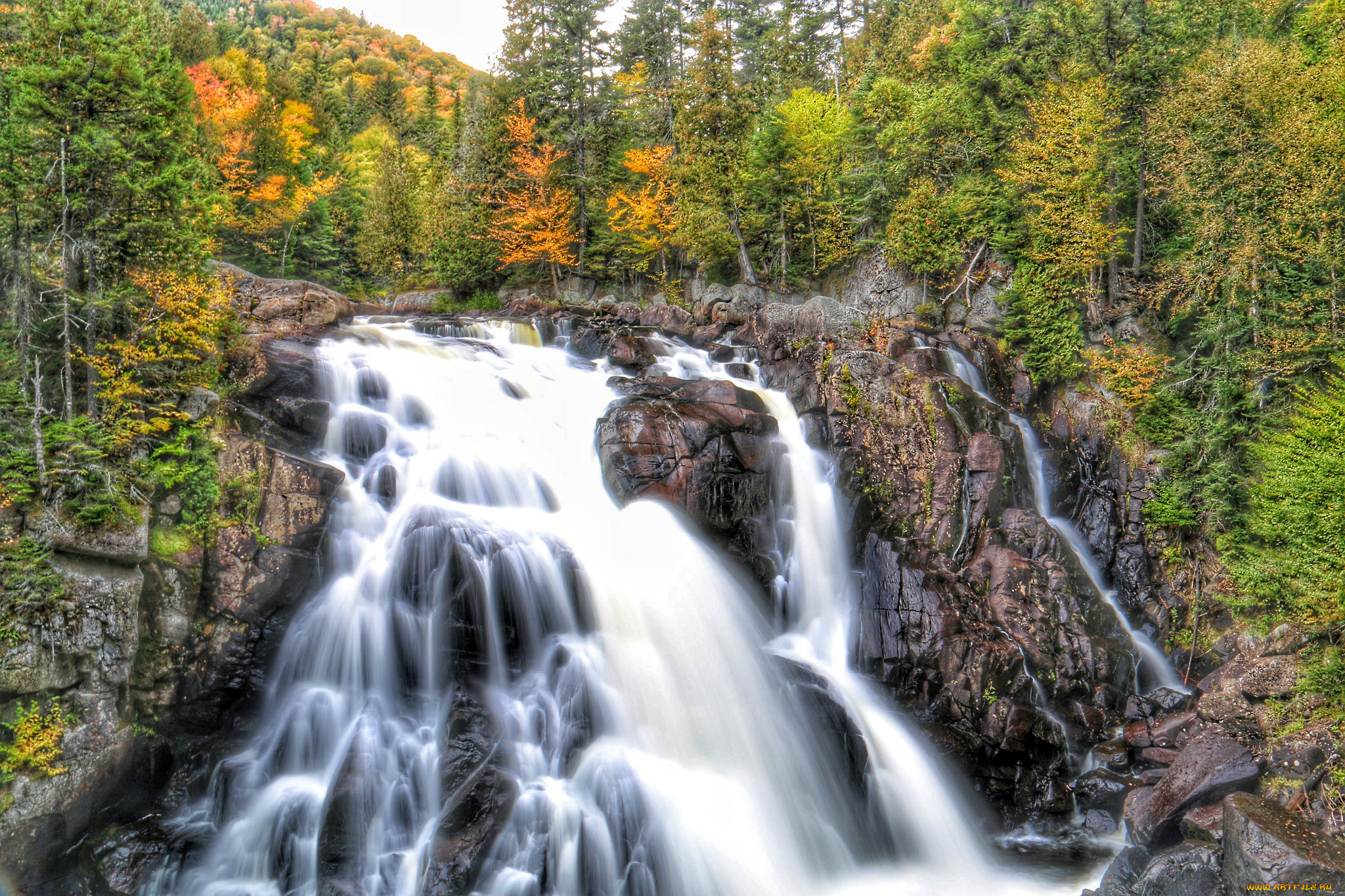 природа, водопады, водопад, река, лес