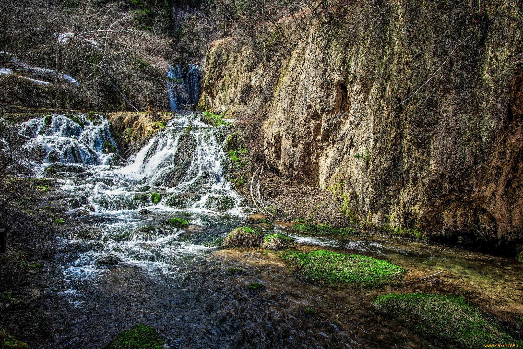 природа, водопады, река, водопад, лес