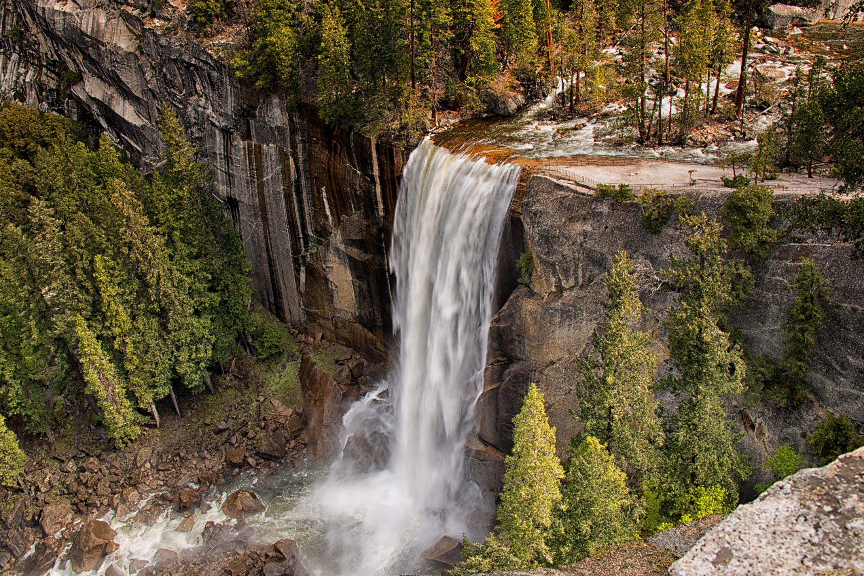 природа, водопады, сша, йосемити, калифорния, yosemite, national, park, california, usa, лес, скала, водопад, камни, деревья