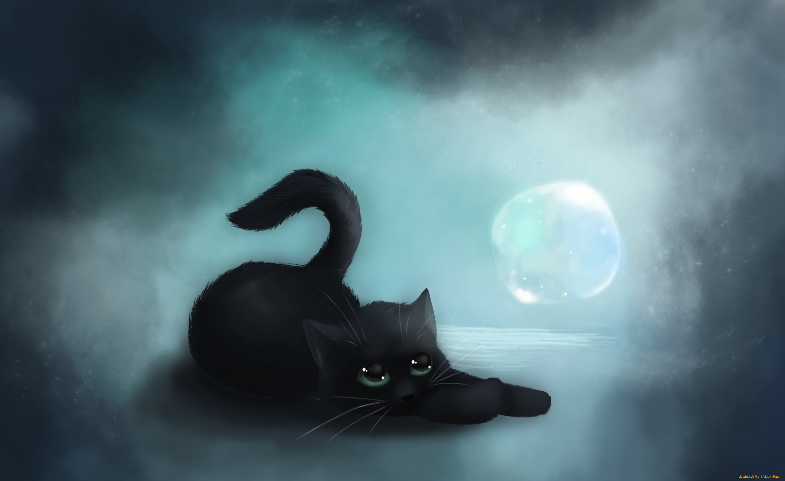 рисованное, животные, , коты, пузырь, черный, кот