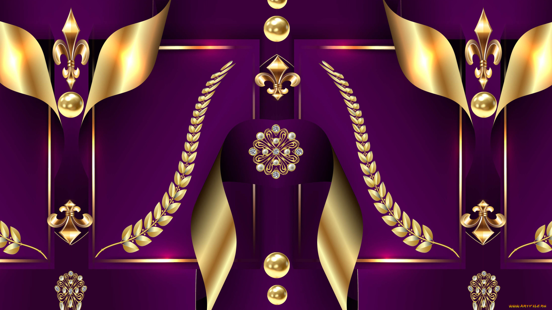 3д, графика, абстракция, , abstract, gold, design, pattern, purple, background