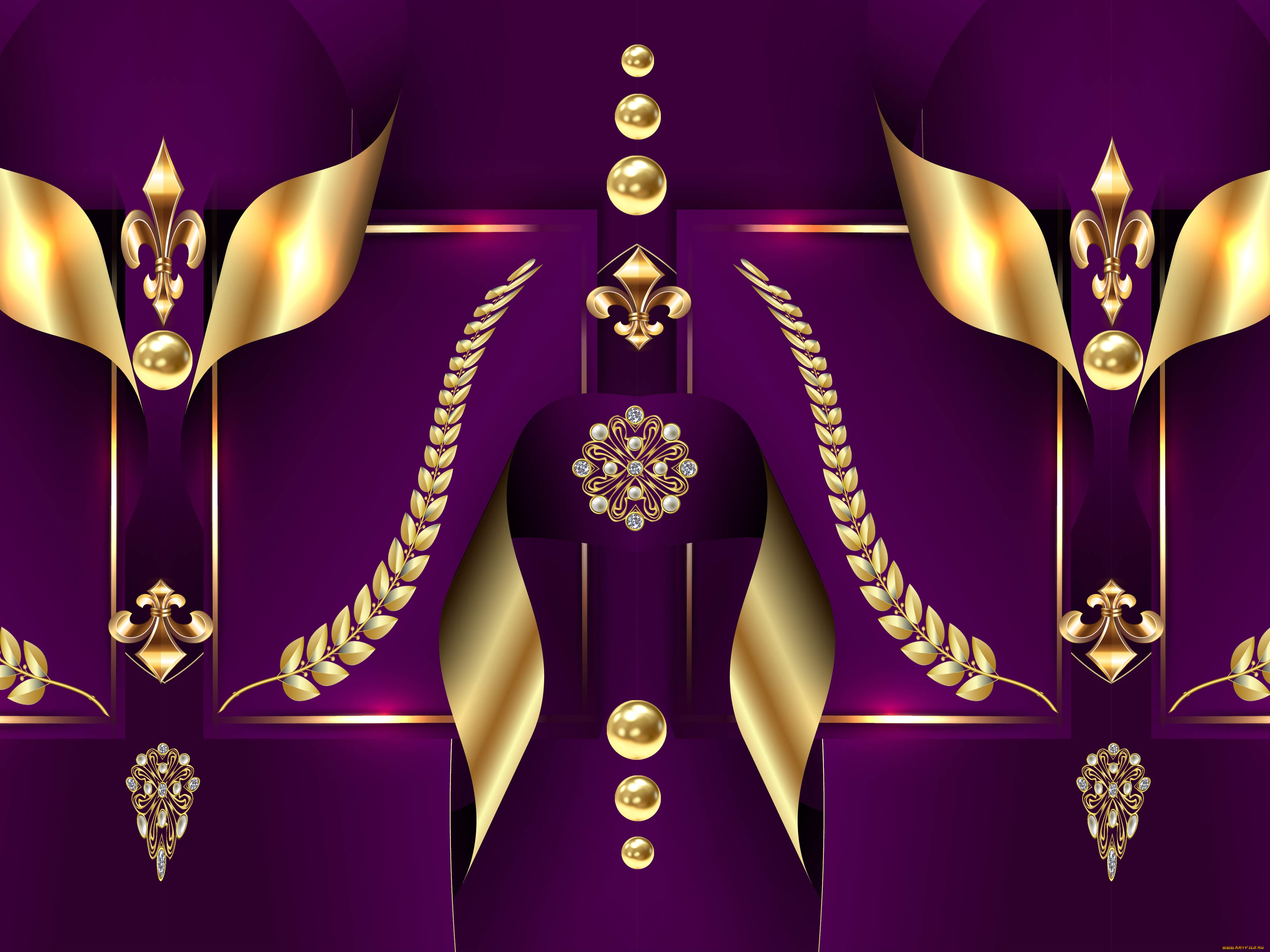 3д, графика, абстракция, , abstract, gold, design, pattern, purple, background
