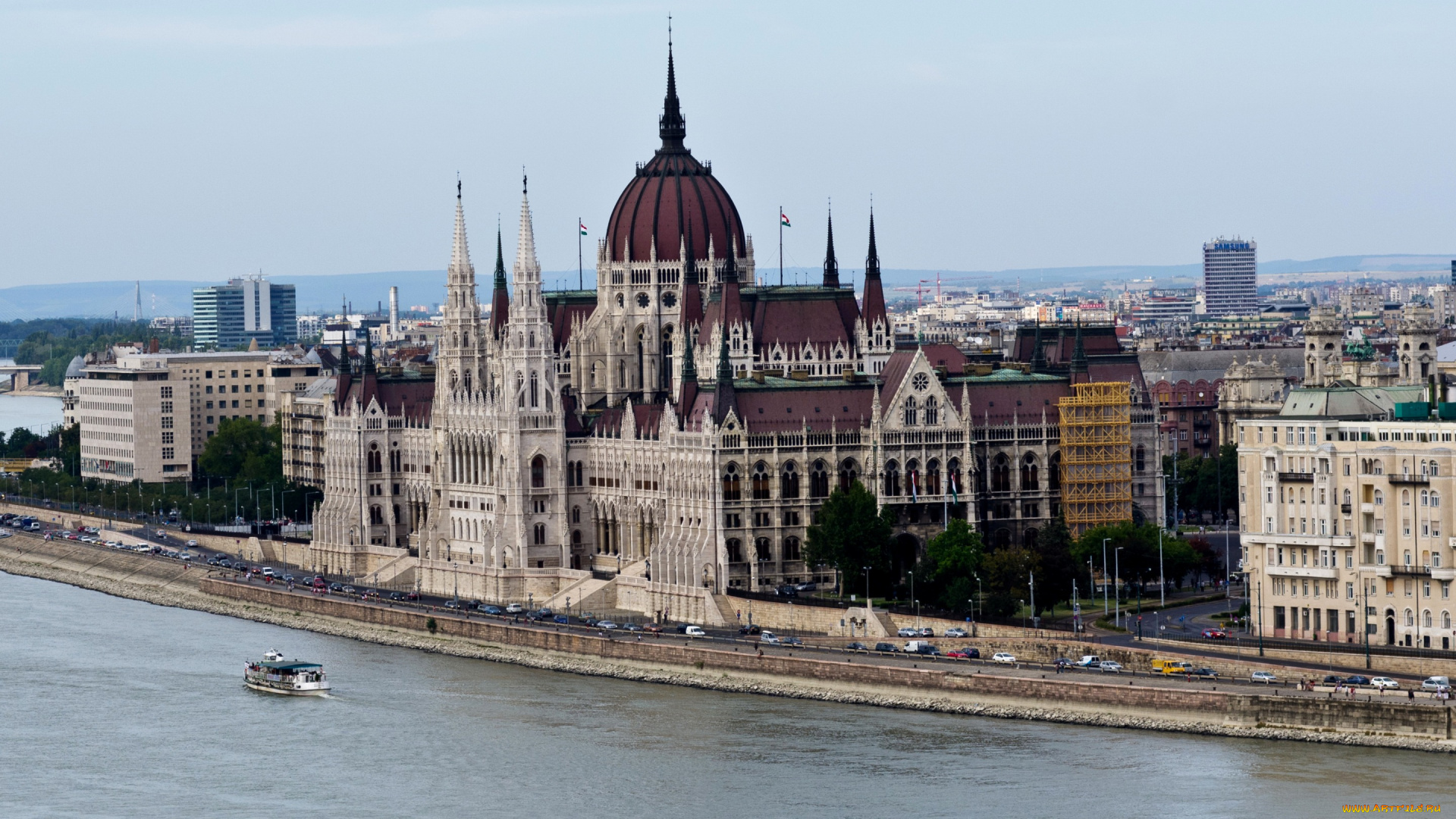 города, -, панорамы, parliament, budapest, венгрия, дворец, набережная, река