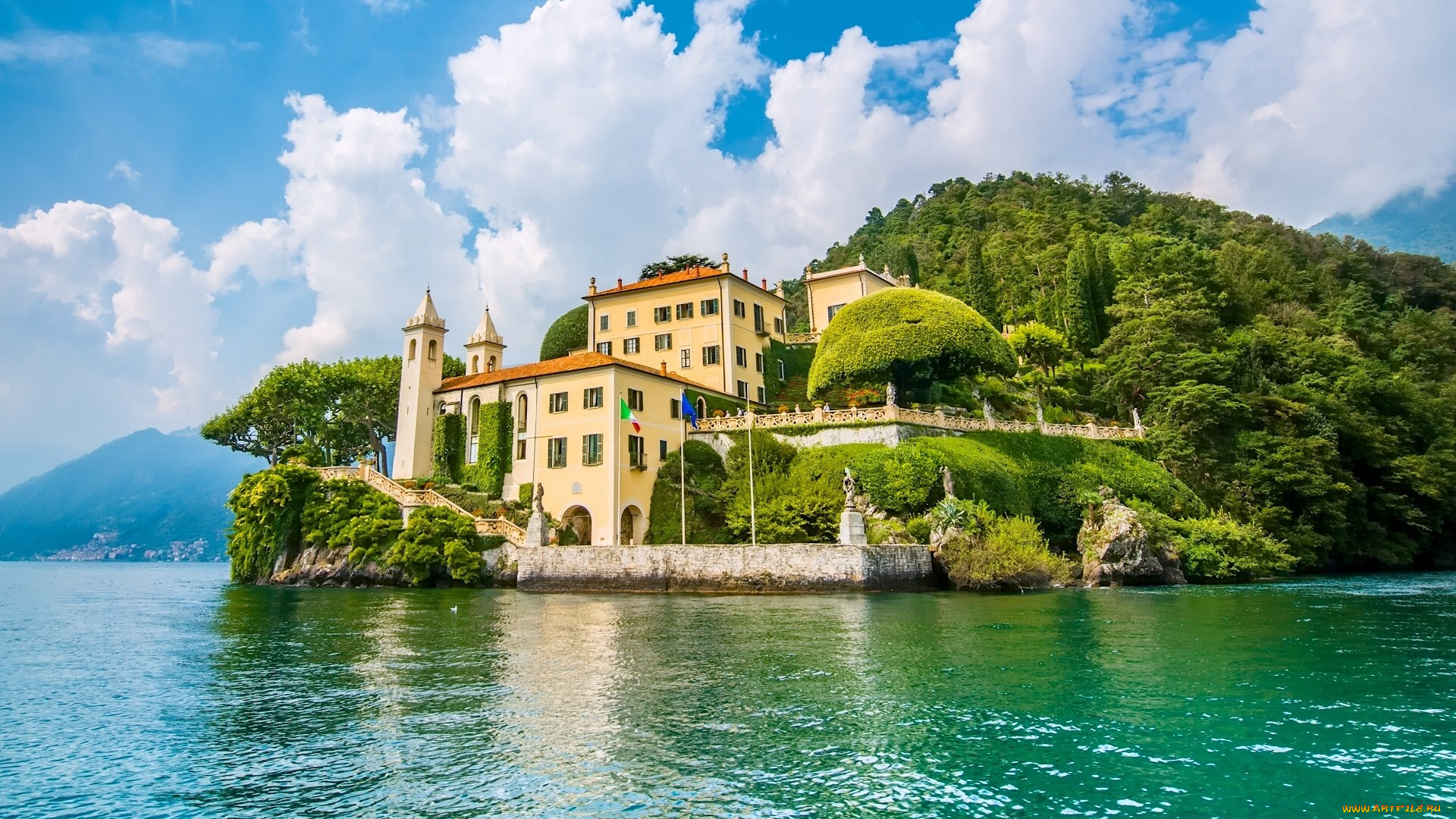 города, -, пейзажи, ломбардия, ленно, italy, lake, como, италия, lenno, lombardy, здание, озеро, остров, комо