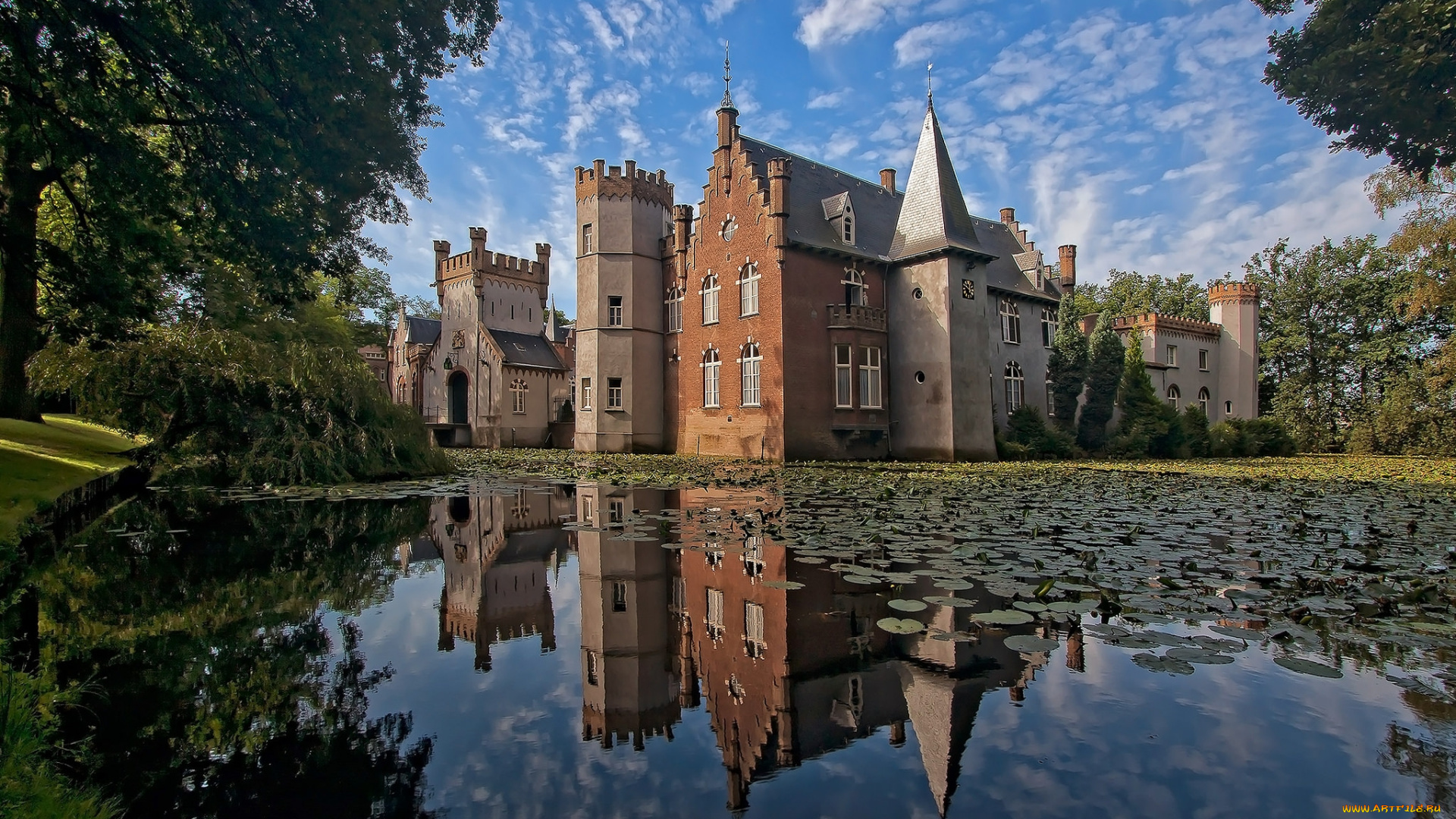 stapelen, castle, города, замки, нидерландов, парк, замок, пруд