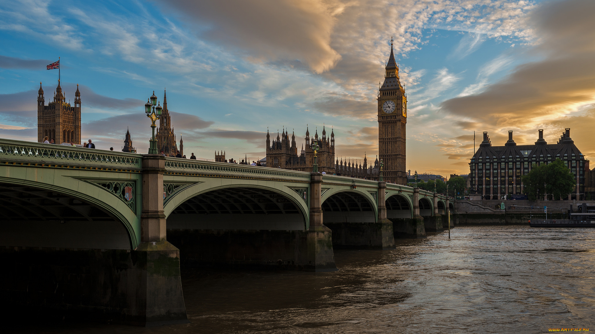 westminster, bridge, to, big, ben, города, лондон, , великобритания, река, мост, башня, часы