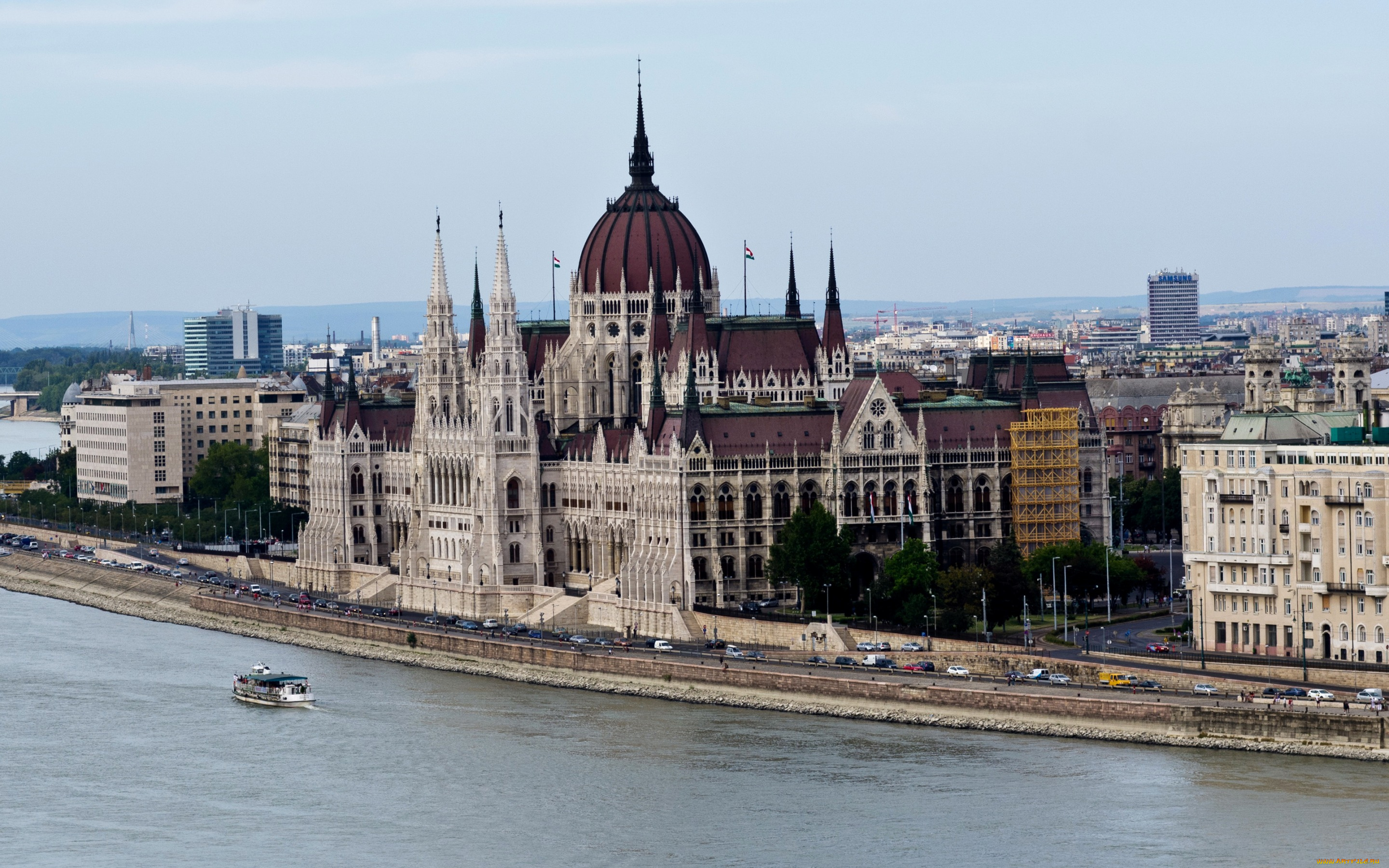 города, -, панорамы, parliament, budapest, венгрия, дворец, набережная, река