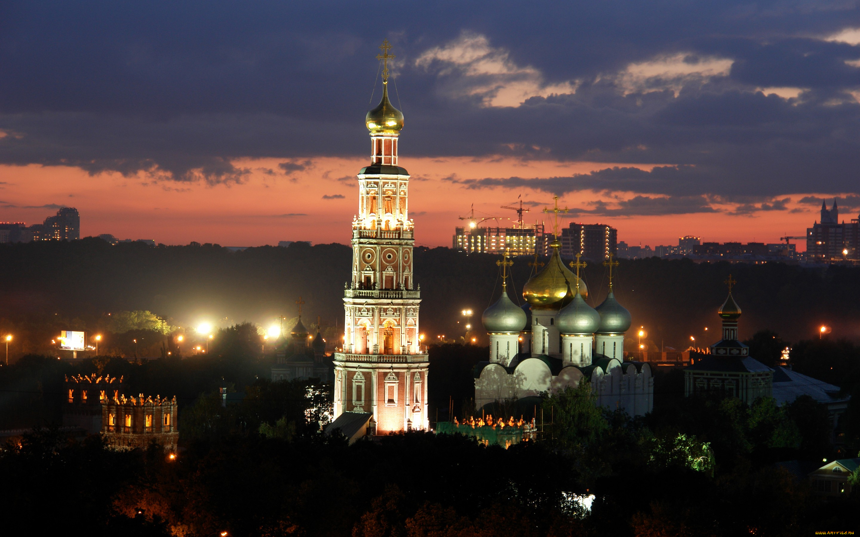 города, москва, , россия, ночь, монастырь, novodevichy, convent, москва, купола, башня, огни