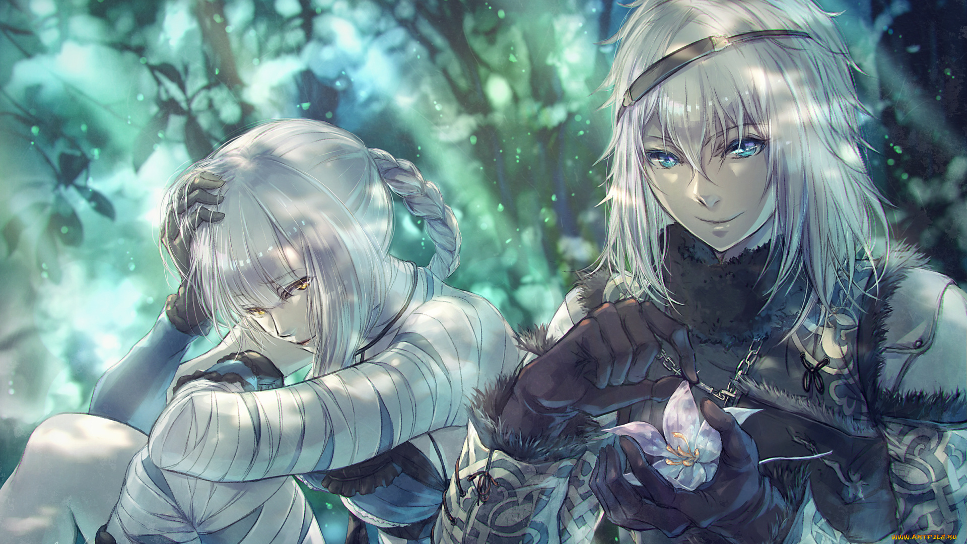 аниме, unknown, , другое, art, девушка, kain, nier, lira, mist, парень