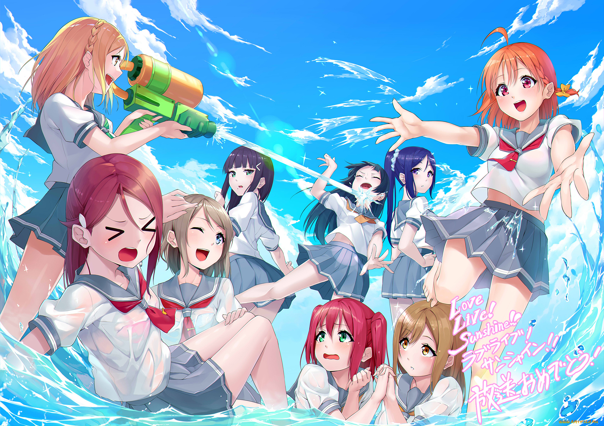 аниме, love, live, , school, idol, project, взгляд, девушки, фон