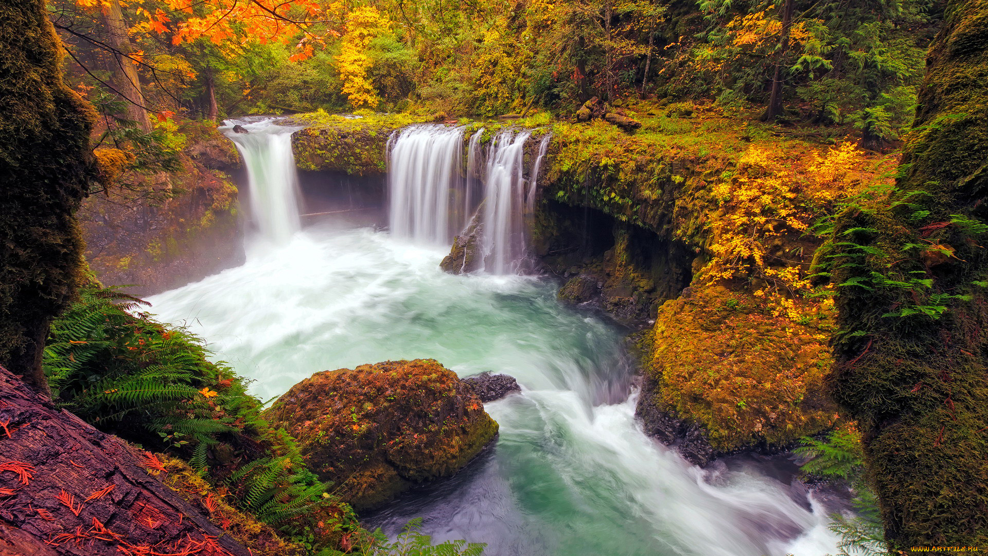 природа, водопады, осень, листопад, водопад