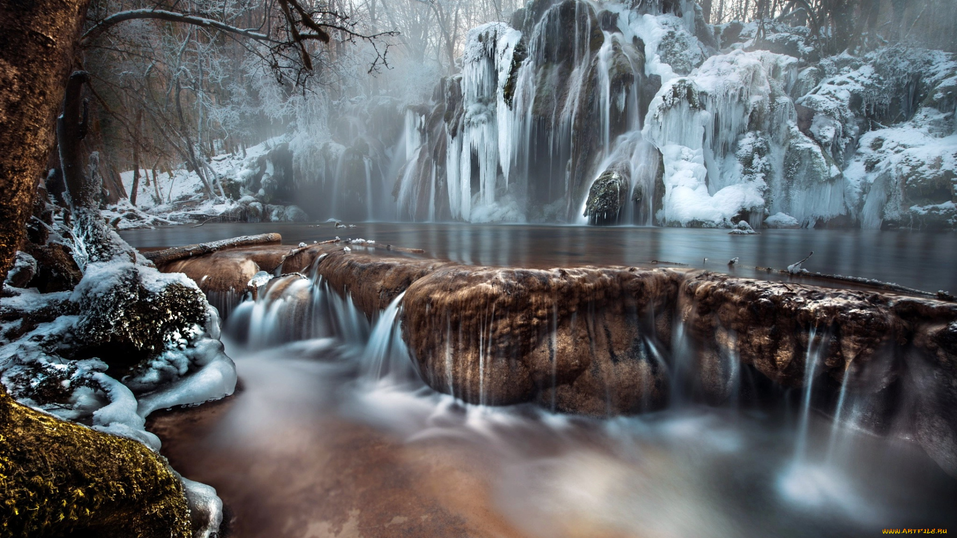 природа, водопады, водопад, зима