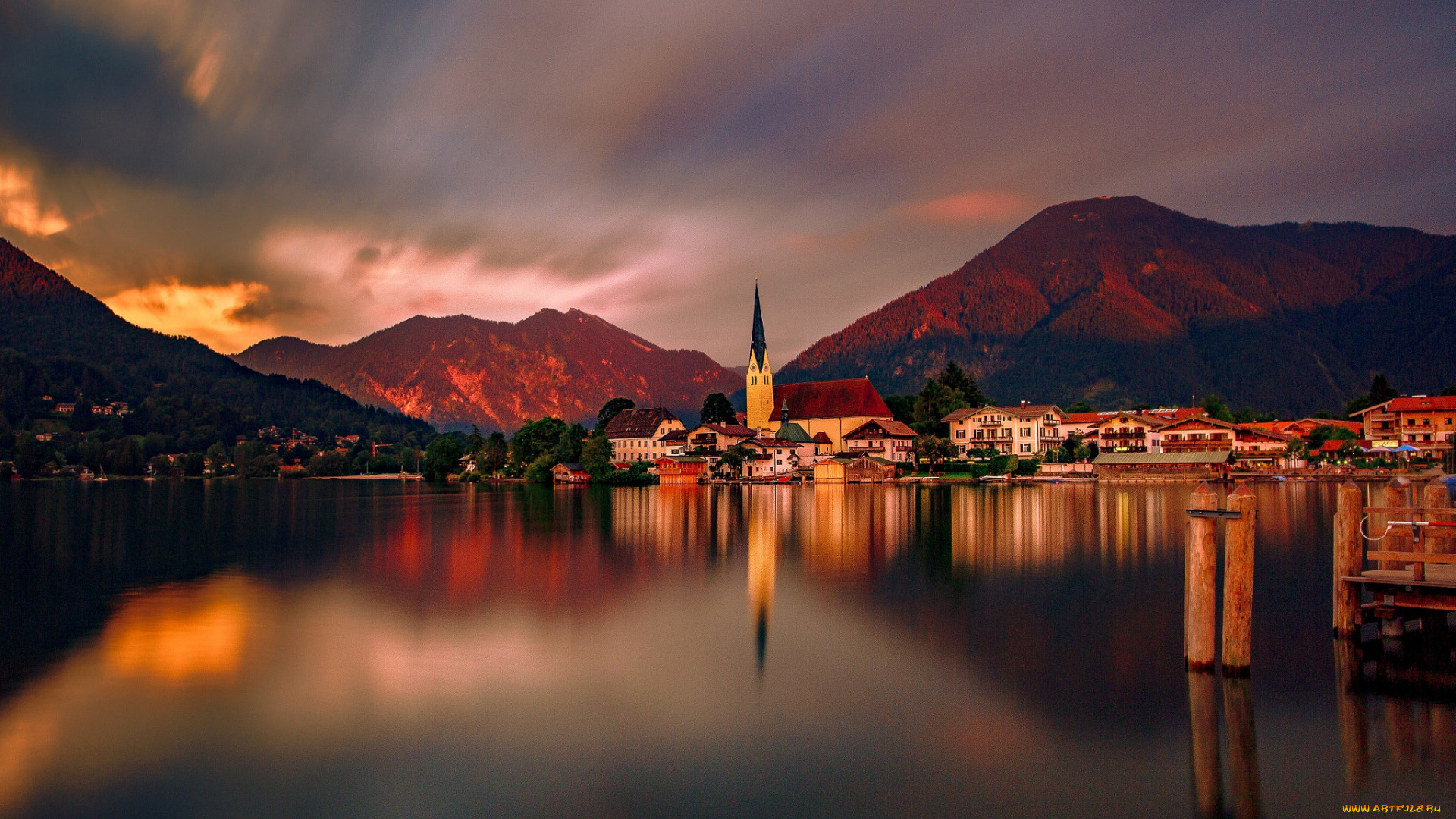 rottach-egern, germany, города, -, огни, ночного, города