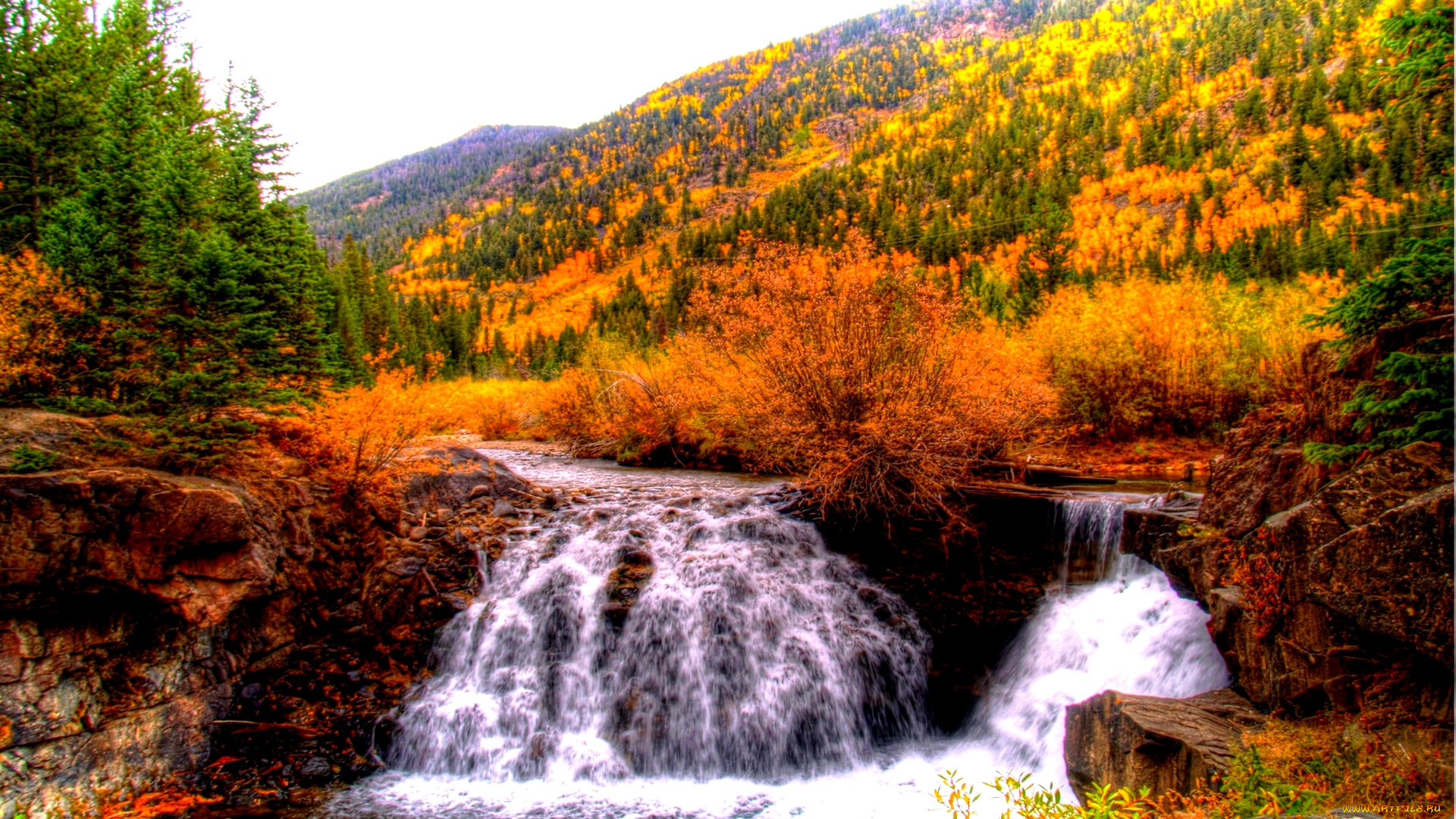 dual, waterfalls, природа, водопады, река, осень, водопад, лес