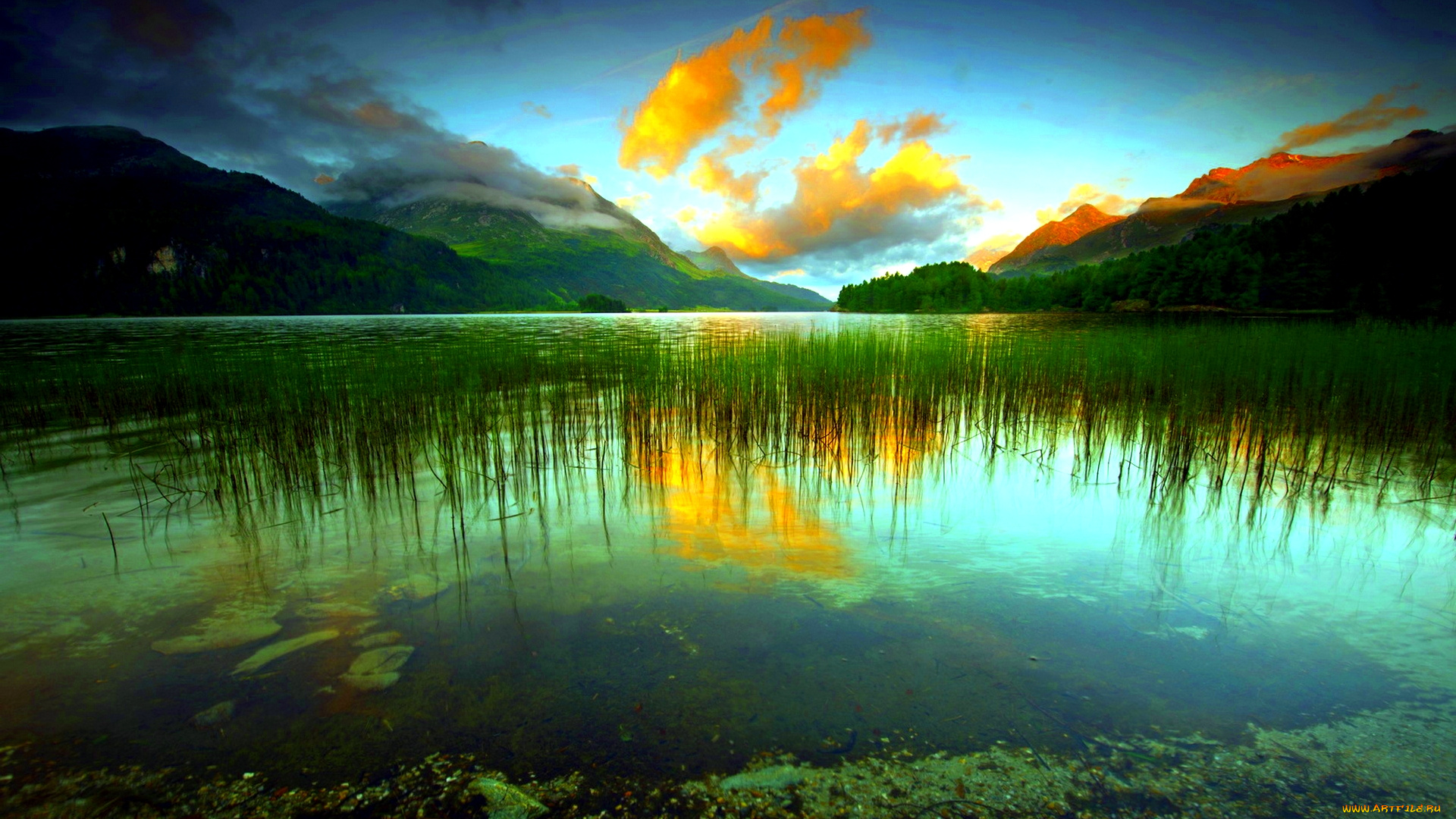 emerald, lake, природа, реки, озера, горы, облака, озеро