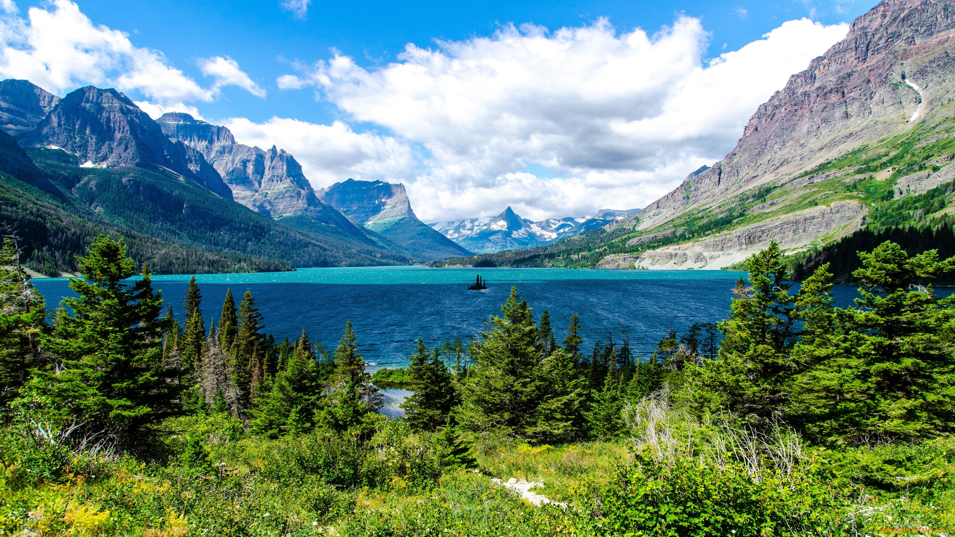 saint, mary, lake, glacier, national, park, природа, реки, озера, озеро, горы, ели, пейзаж