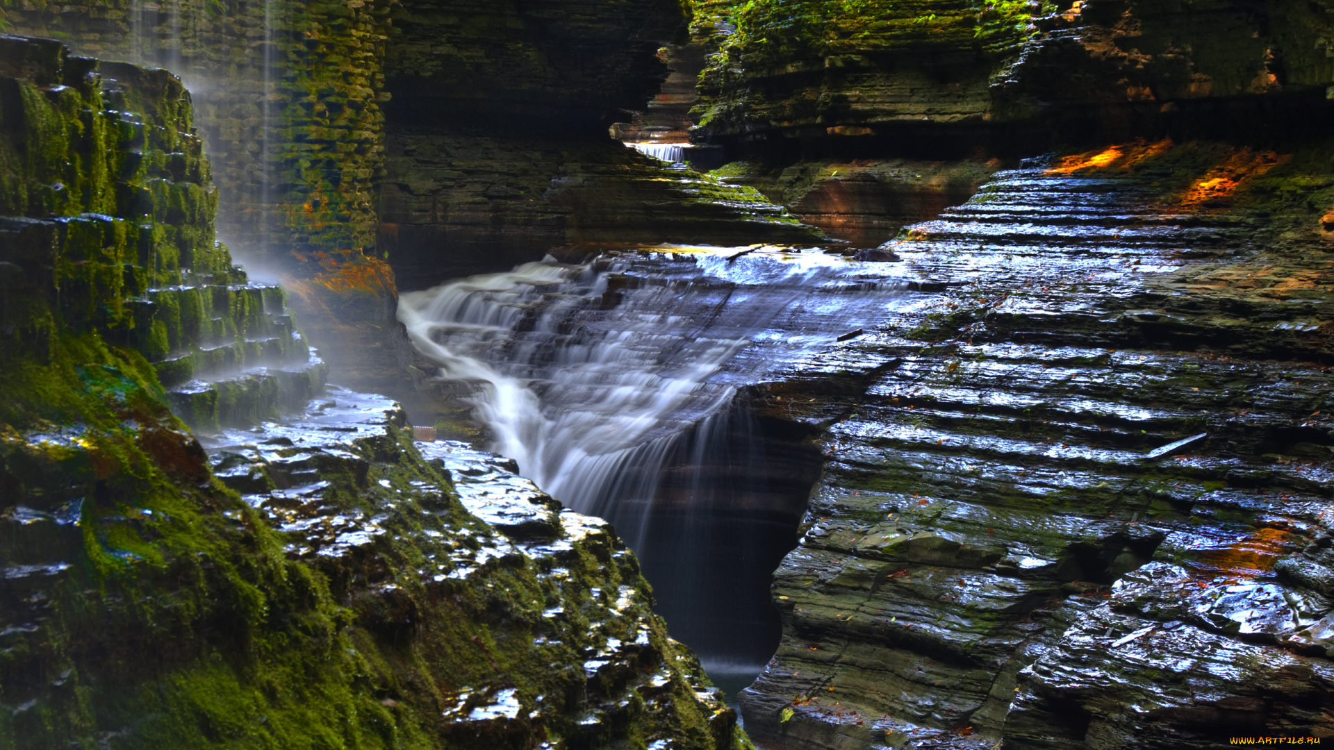 watkins, glen, state, park, природа, водопады, водопад, горы, скалы