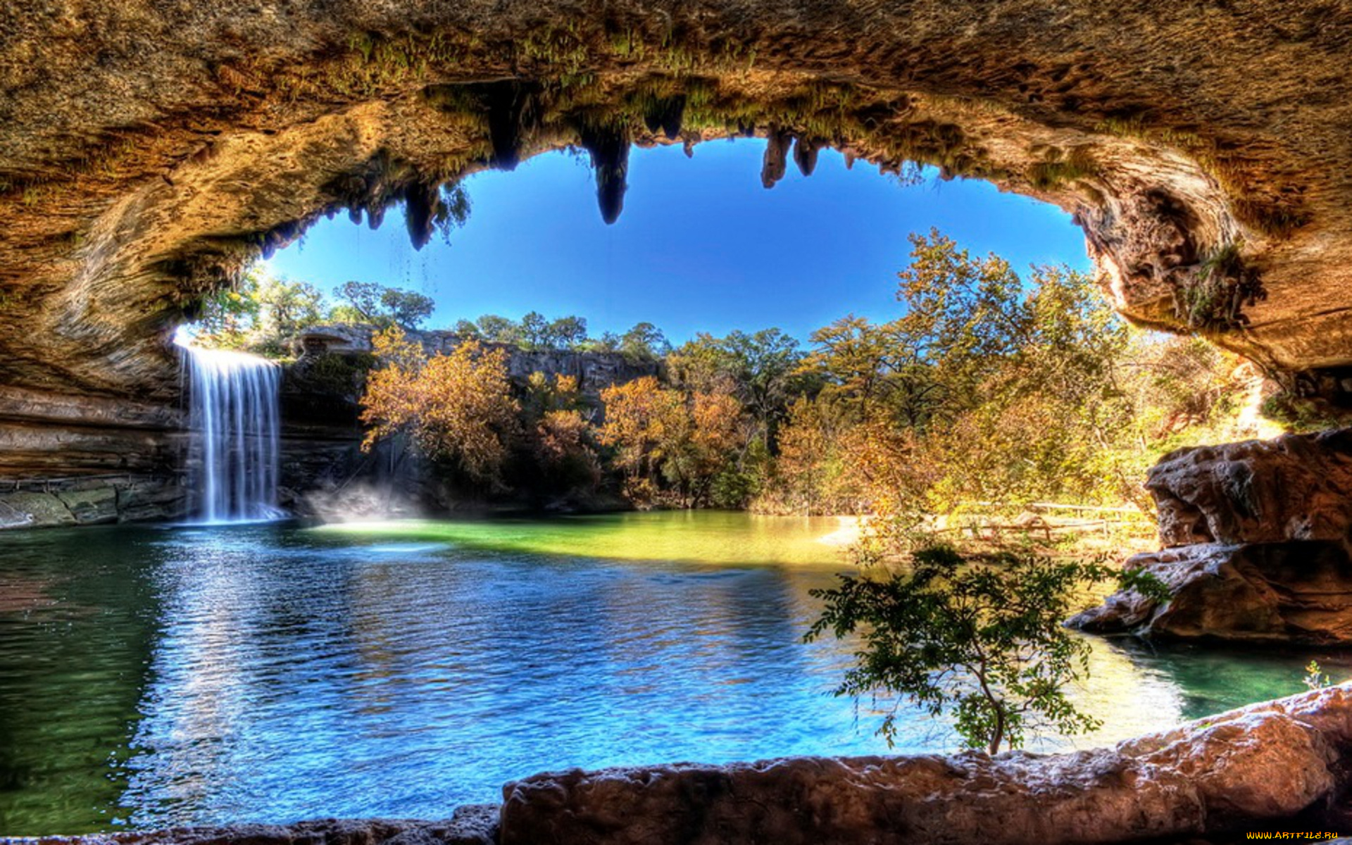 lake, hamilton, in, texas, природа, водопады, арка, водопад, озеро