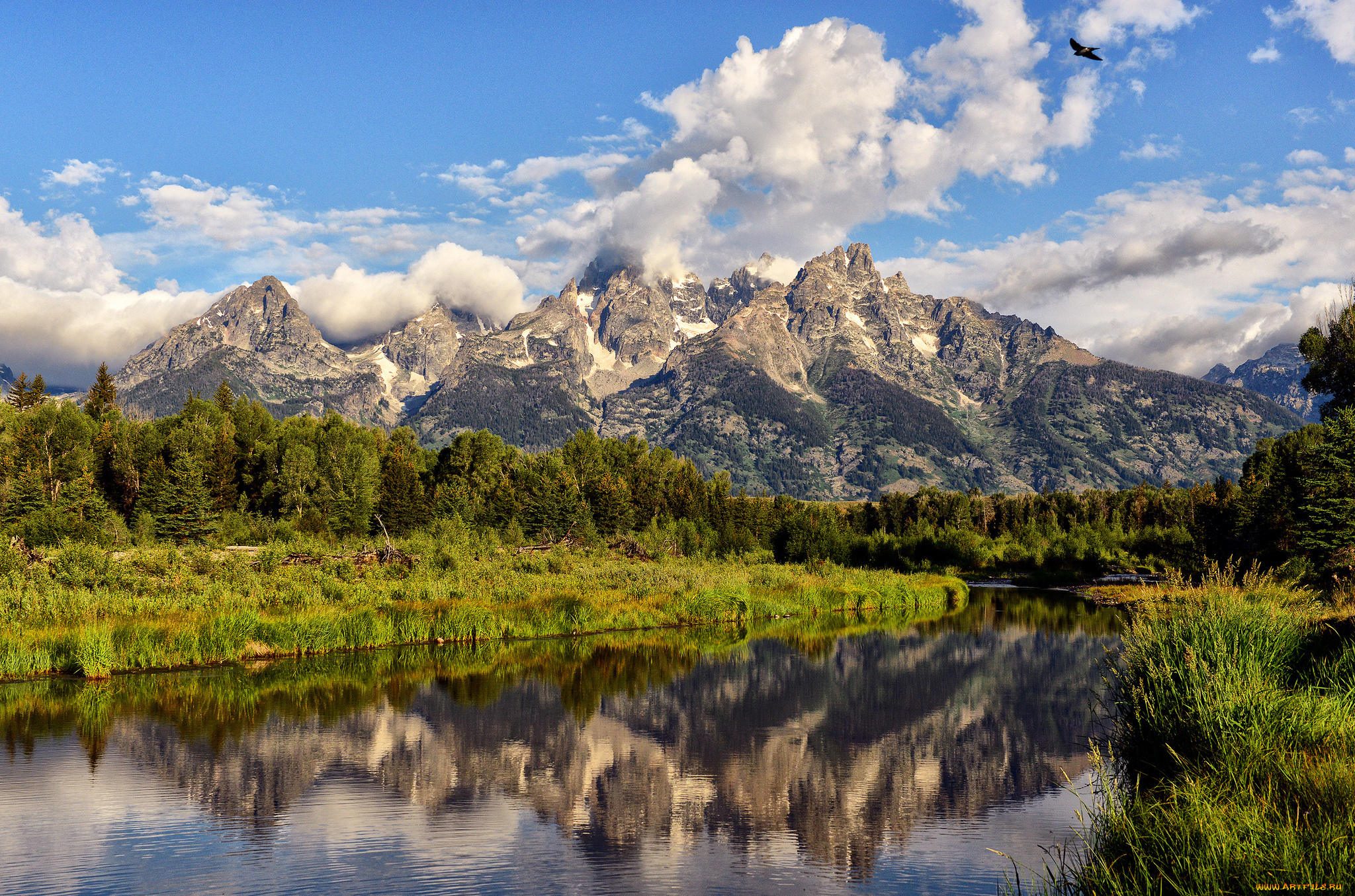 grand, teton, national, park, природа, реки, озера, река, пейзаж, горы