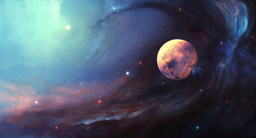 Картинка космос арт спутник планета туманность звезды