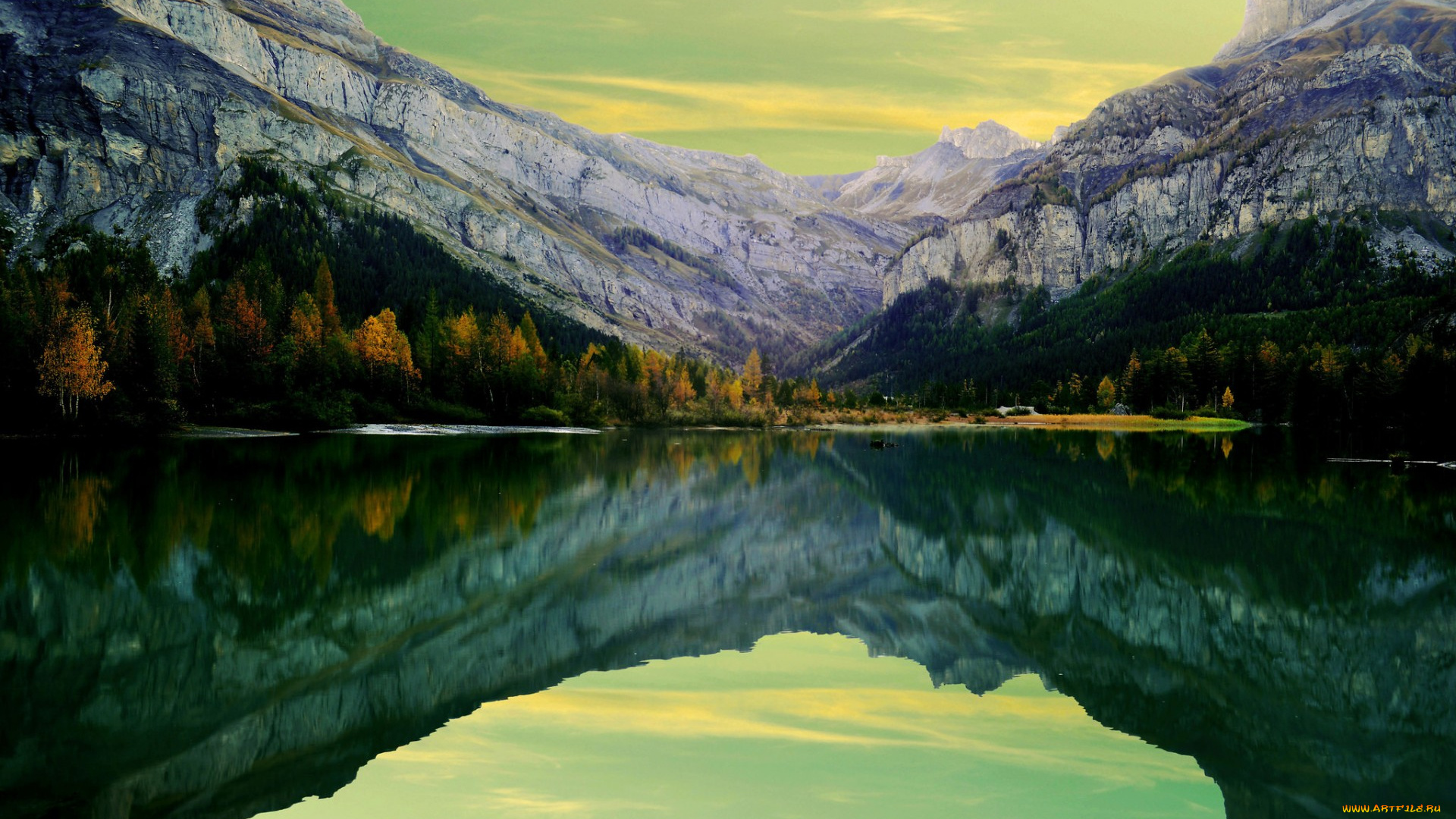 природа, реки, озера, деревья, горы, отражение, озеро, осень