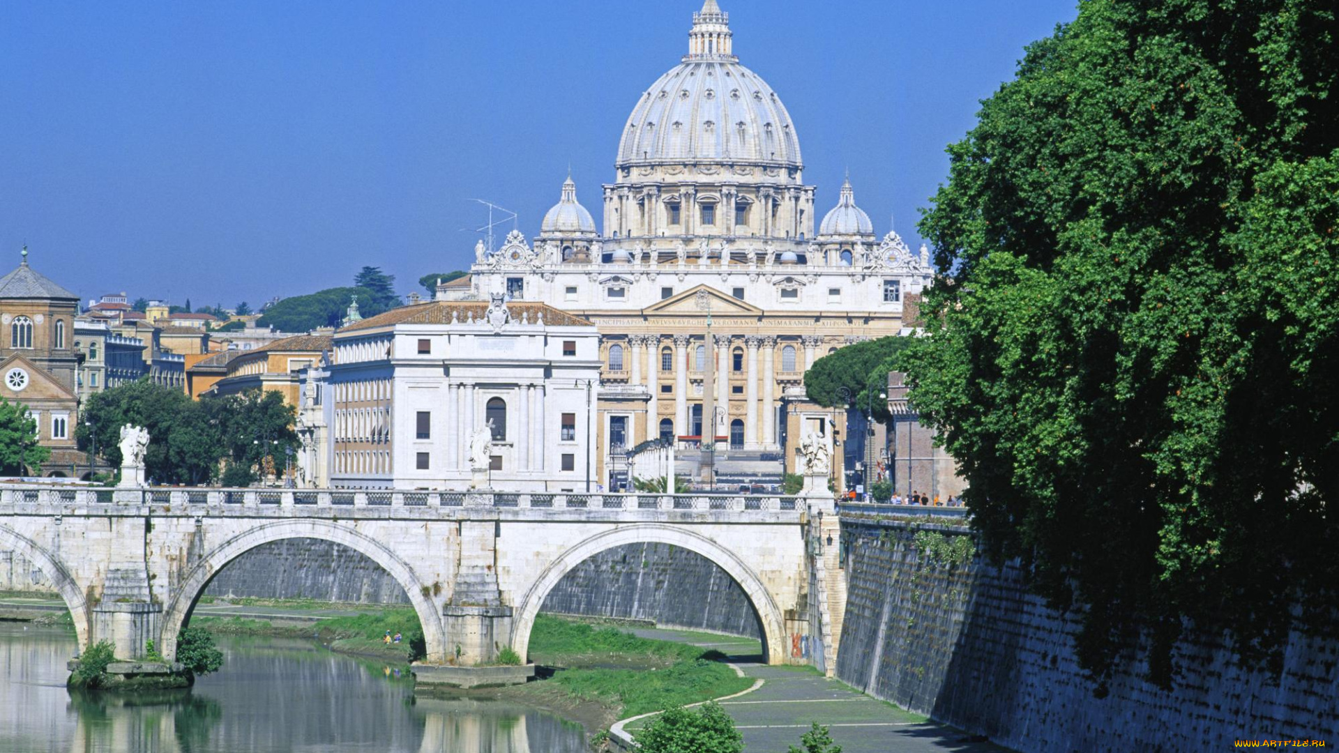 italy, st, peters, basilica, rome, города, рим, , ватикан, , италия, набережная, река, мост, собор