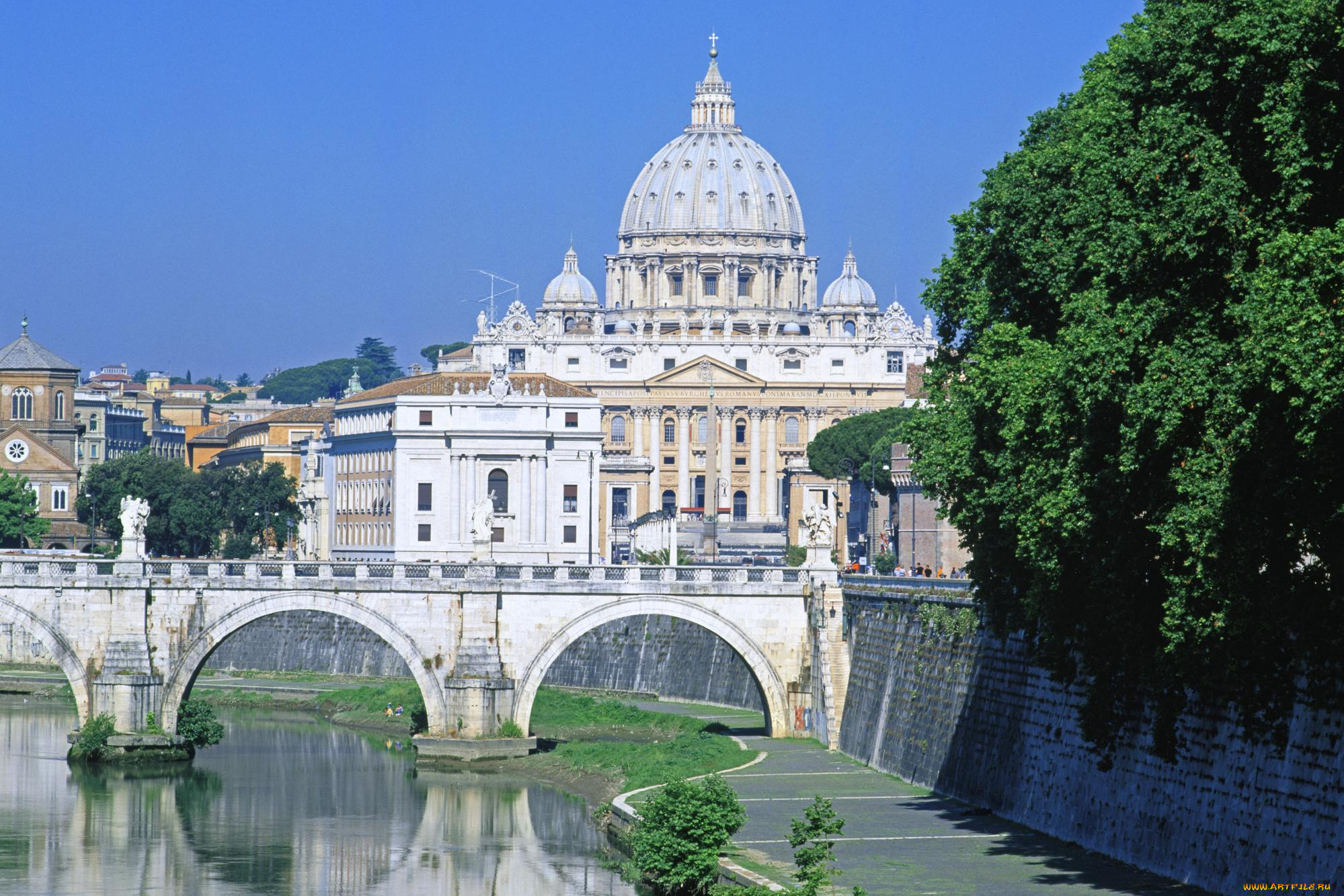 italy, st, peters, basilica, rome, города, рим, , ватикан, , италия, набережная, река, мост, собор