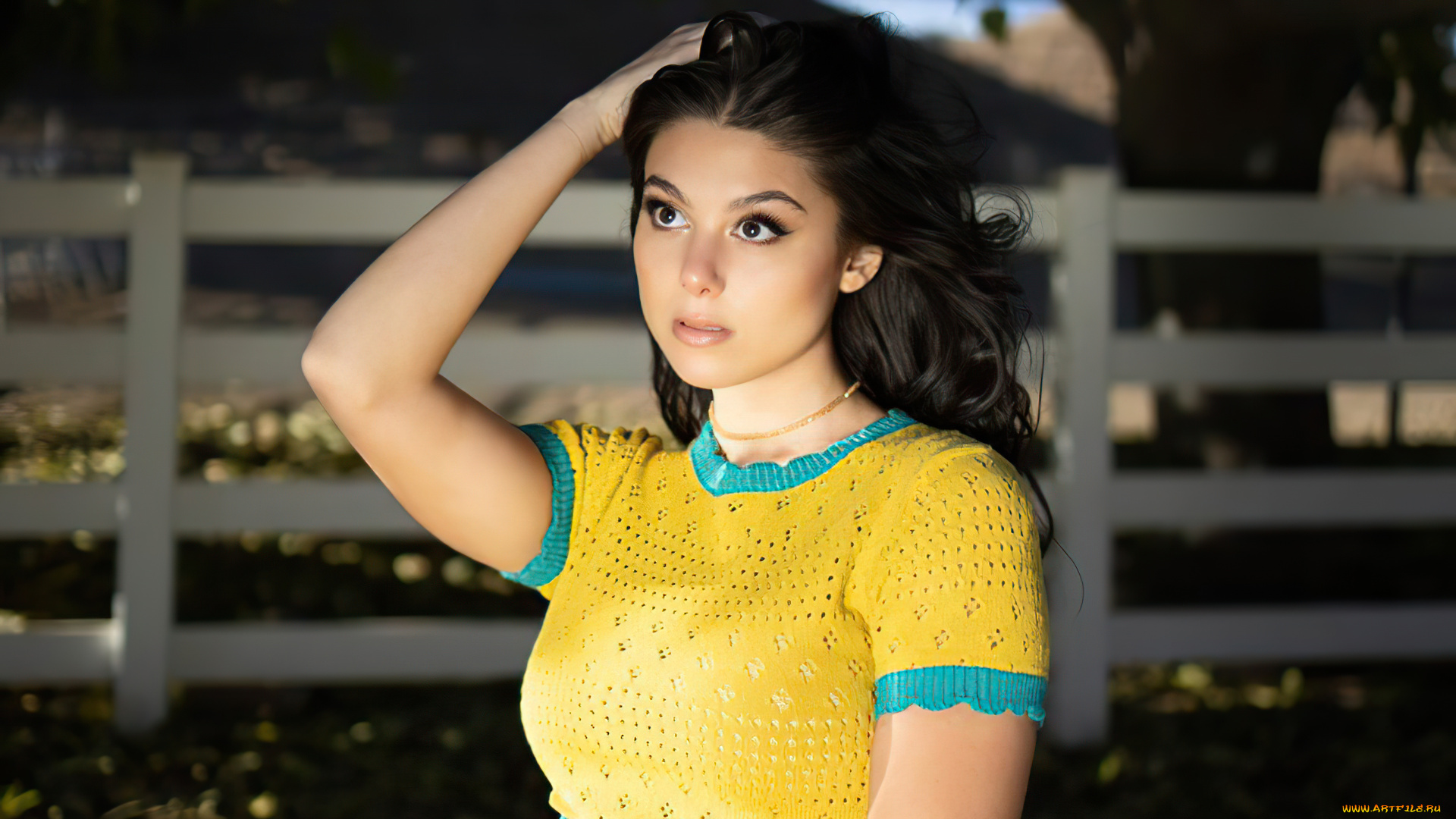 kira, kosarin, девушки, брюнетка, топ, забор