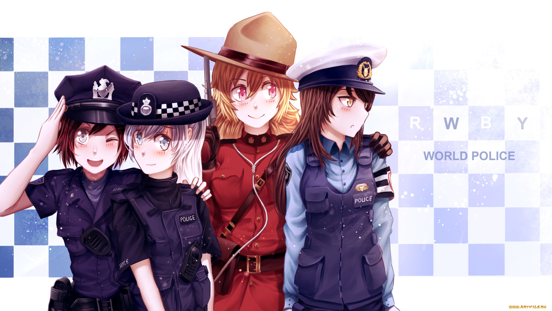 аниме, unknown, , другое, фон, девушки, взгляд, полиция