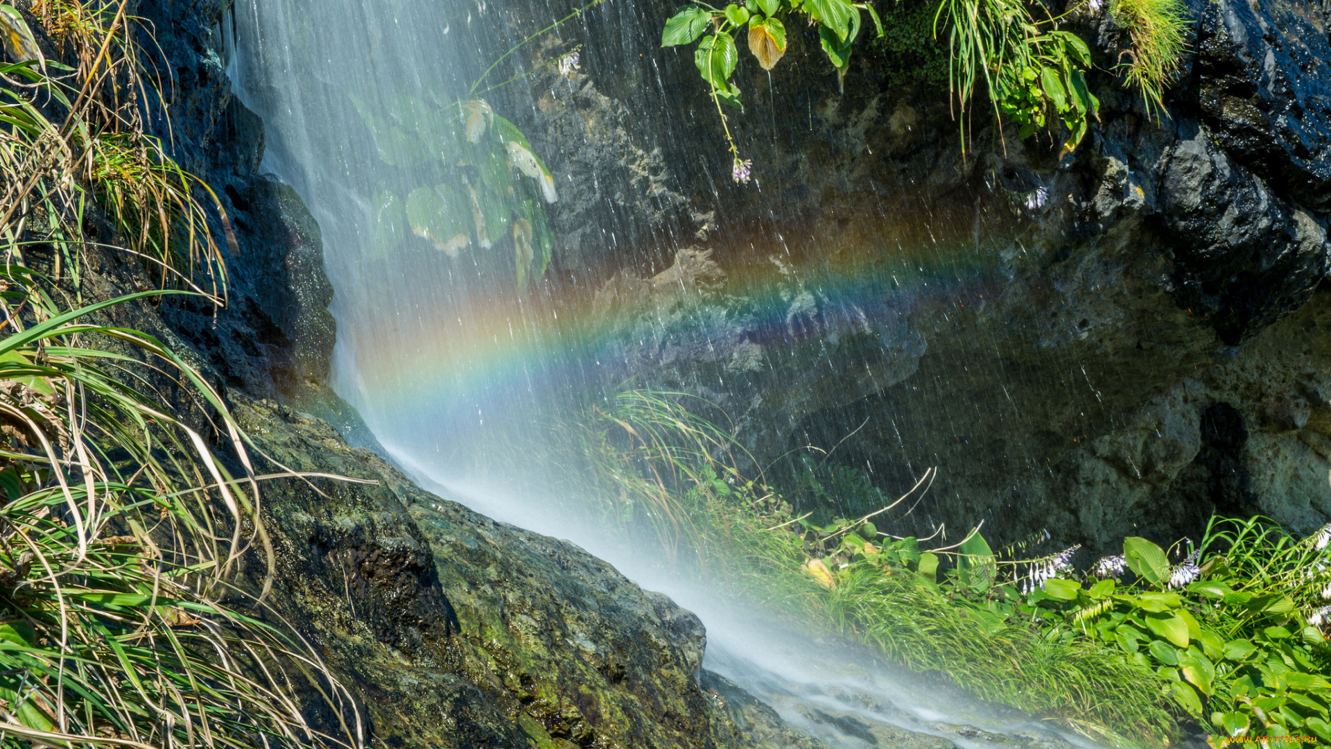 природа, радуга, водопад