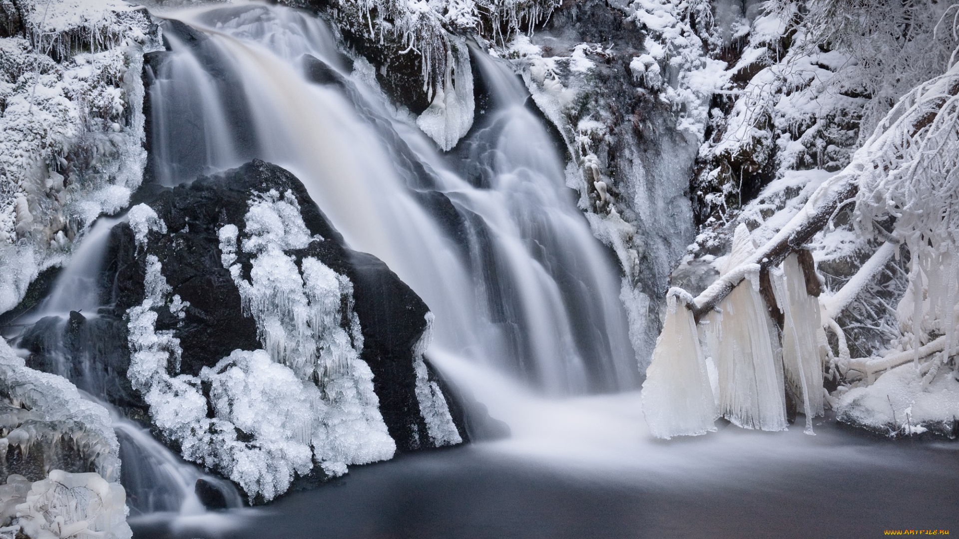 природа, водопады, зима, лёд, водопад