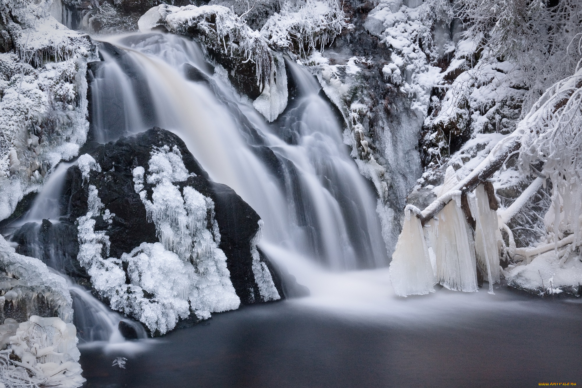 природа, водопады, зима, лёд, водопад