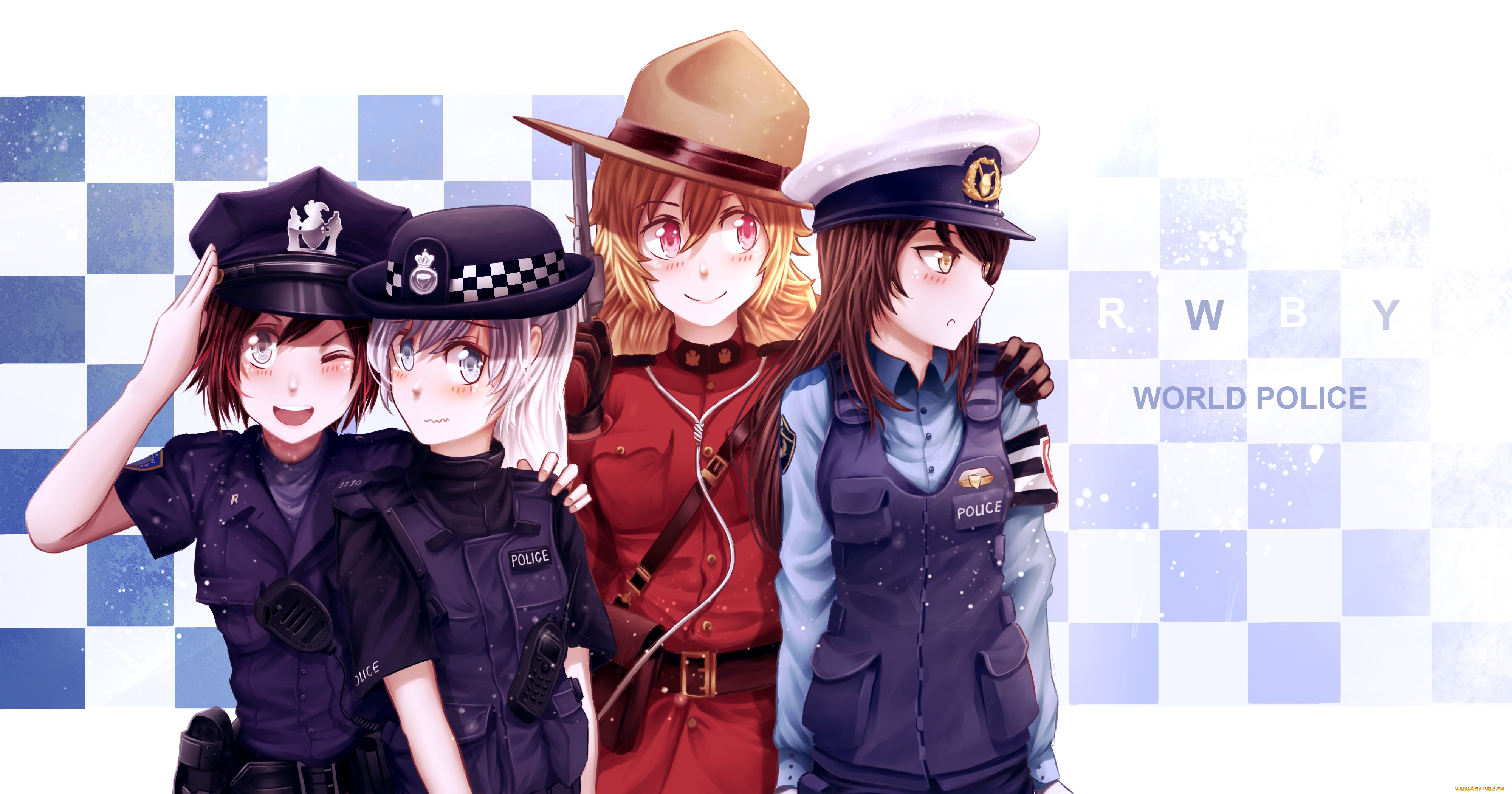 аниме, unknown, , другое, фон, девушки, взгляд, полиция
