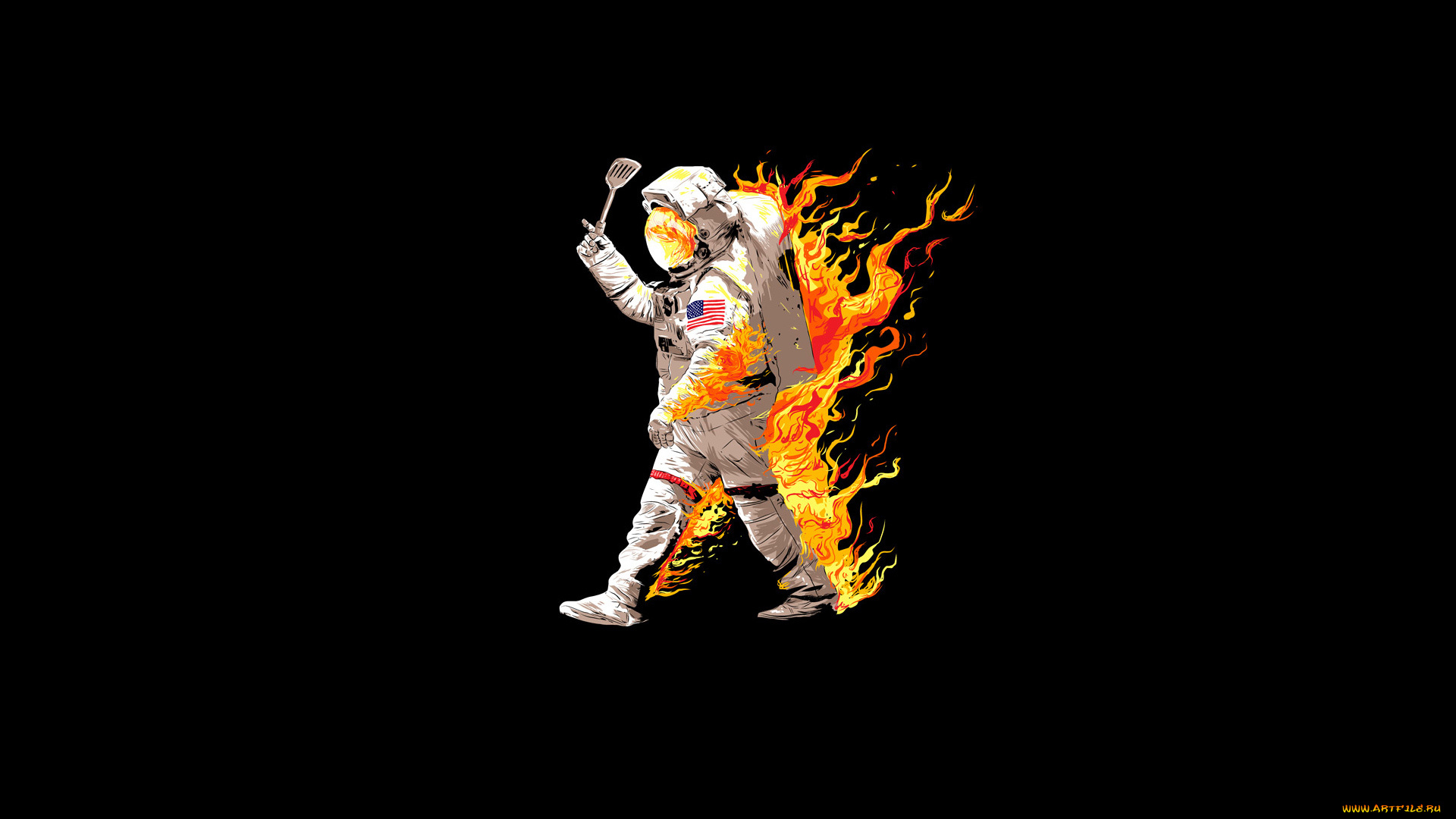 рисованное, минимализм, астронавт, пламя, огонь, костюм